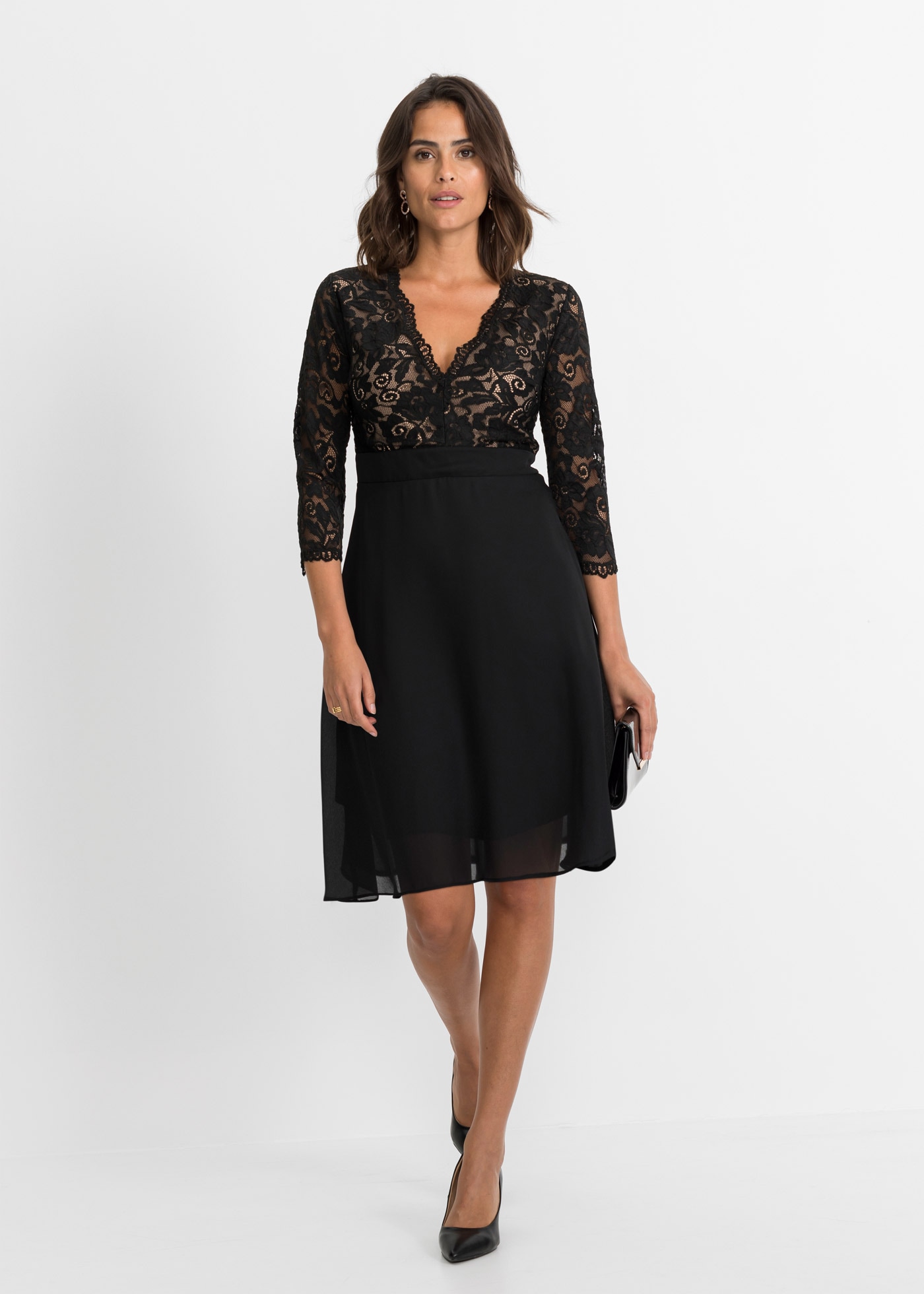 bonprix Robe midi 1 pièces tlg. style festif, en polyester, avec dentelle et élasthanne