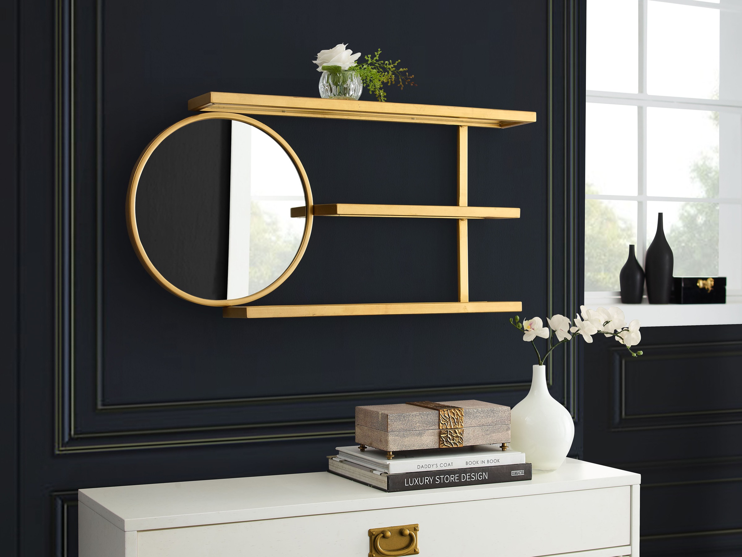 Image of Leonique Wandregal »Moreen«, Zeitloses Design, 3 Ablageflächen, Spiegel bei Ackermann Versand Schweiz