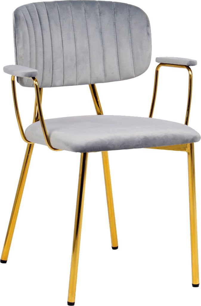 Kayoom Polsterstuhl »Stuhl Giselle 225 2er-Set, Gestell aus Edelstahl«, (Set), 2 St., mit Armlehnen, goldenes Gestell aus Edelstahl, Samtbezug, Ziernähte