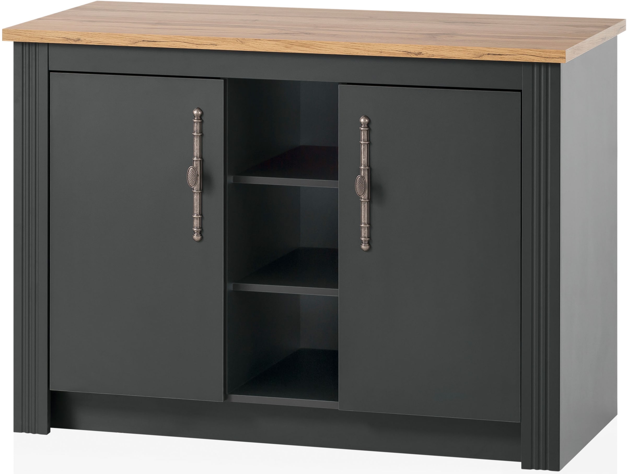 GOODproduct Küchenzeile »KS-Westminster, Pantryküche im Landhaus Stil, hochwertige Metallgriffe« Set,  Breite 194 cm, Kommode, Wandpaneel, Hängeschrank und Herdumbau