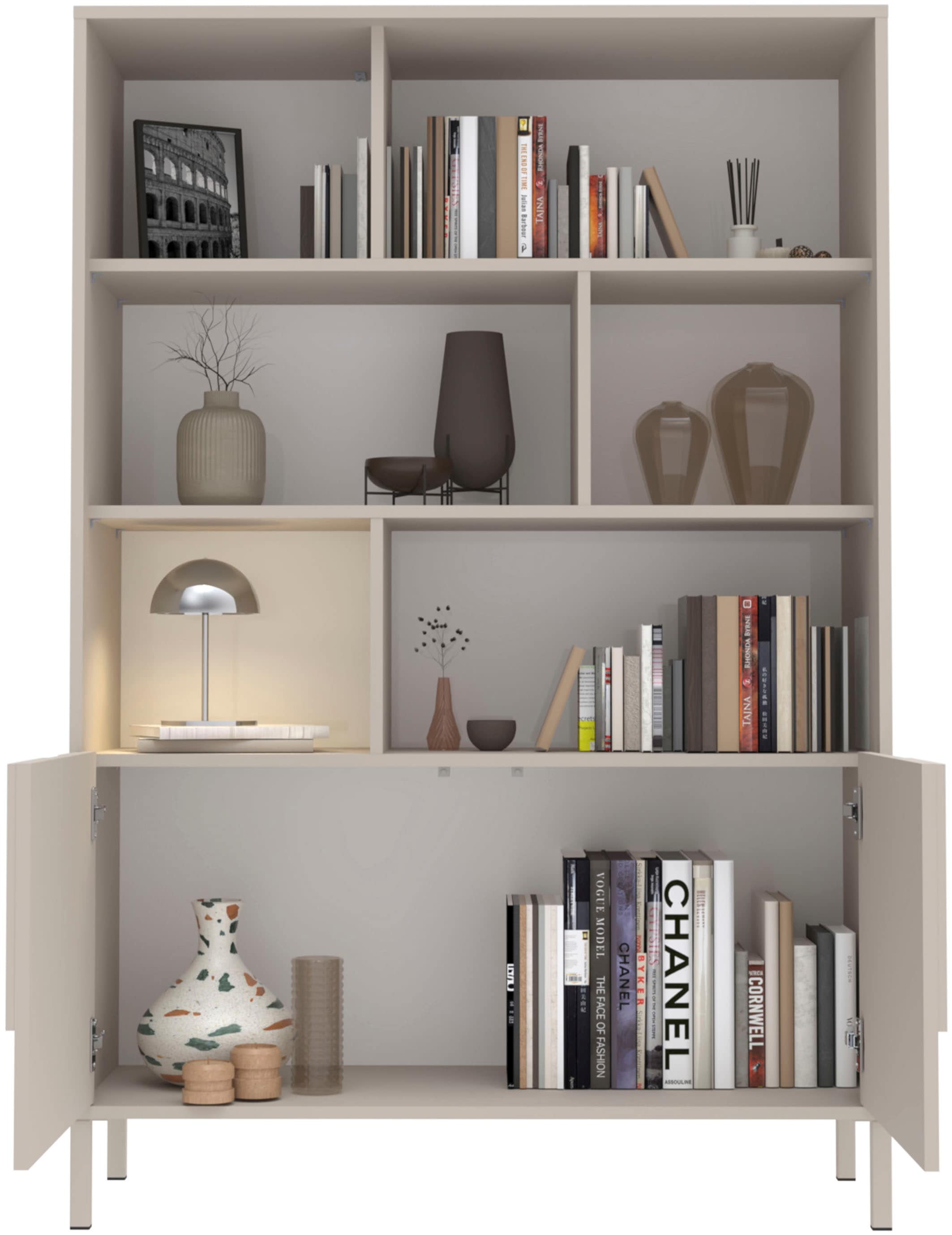 INOSIGN Buffet haut »Stone, H 155/141, B 105 cm, 2 Türen, 6 offene Fächer, Regal-Schrank« 3D-Design, Push-to-open, Stauraum dekorativ & praktisch, Füsse wählbar