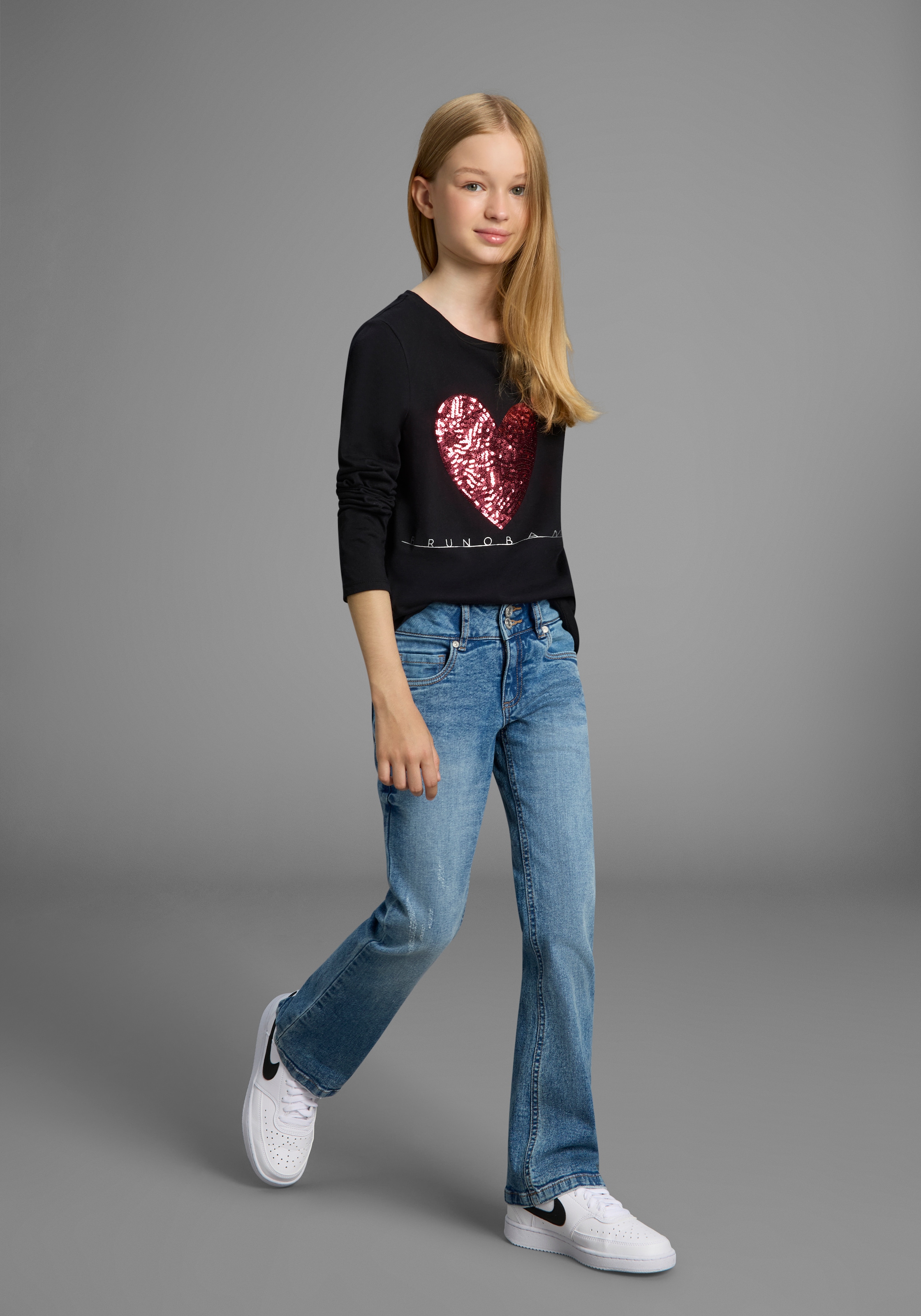 Bruno Banani Langarmshirt »WENDEN-Pailletten - Glitzerherz«, NEU! BRUNO BANANI für TEENS. Cooles Paillettenshirt
