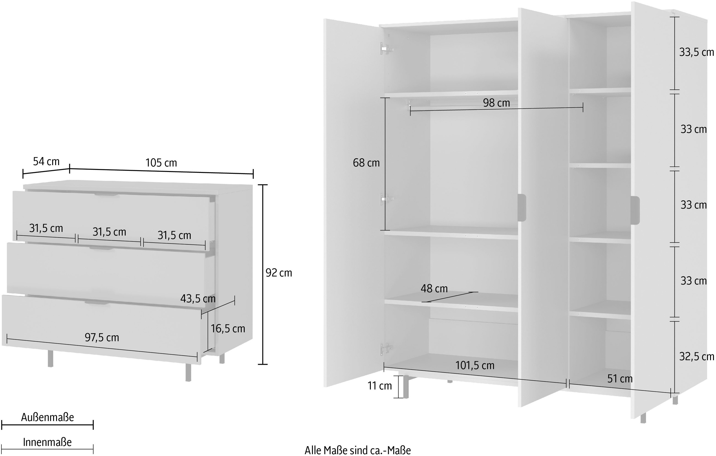 GERMANIA Babymöbel-Set »Tomino« Set, 4 Stk. tlg. modernes Design, mitwachsendes Komplett-Set mit grossem Schrank