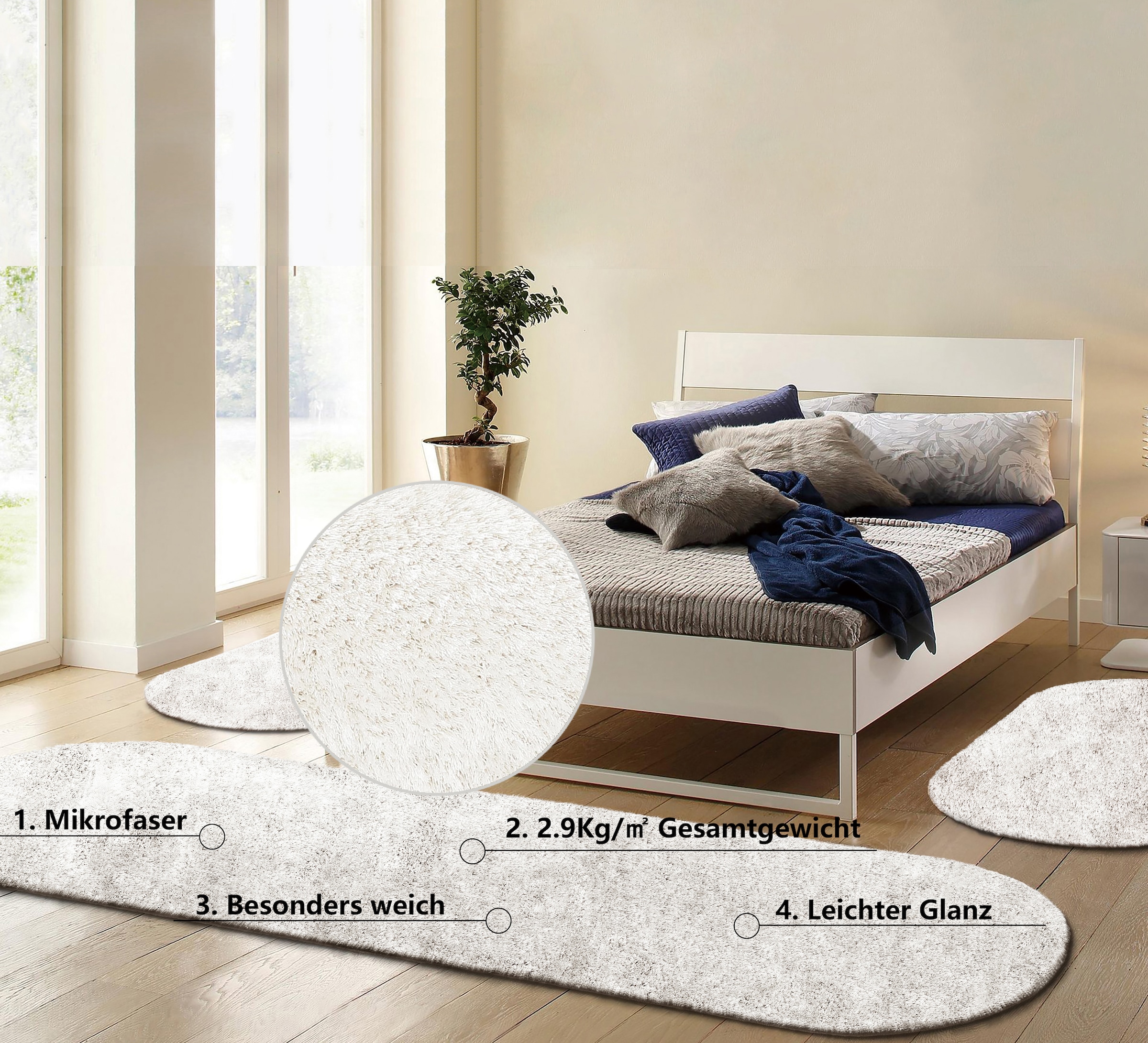 Image of Bruno Banani Hochflor-Bettumrandung "Dana Teppich, Kundenliebling" Höhe 30 mm 3 tlg. unifarben, Mikrofaser, pflegeleicht, Bettvorleger, Schlafzimmer