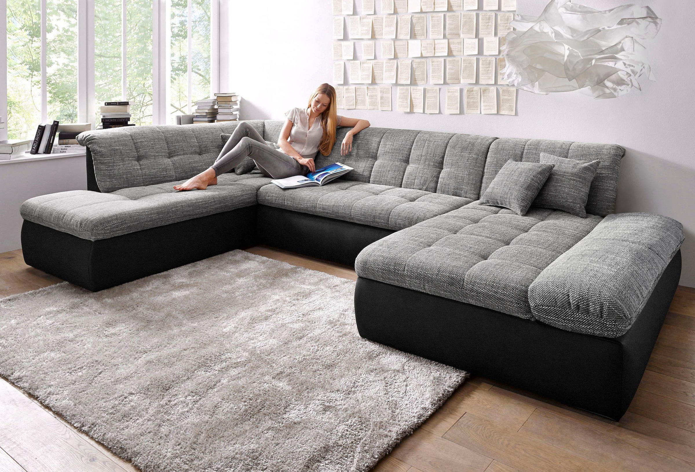 DOMO collection Wohnlandschaft »MORIC 353x216x80 cm, mit viel Platz, U-Form, auch in Cord« im XXL-Format, wahlweise mit Bettfunktion und Armlehnenverstellung,