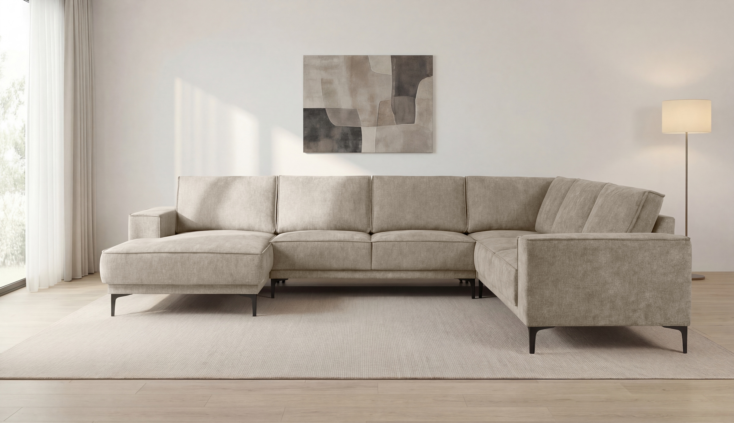 Home affaire Wohnlandschaft »OLAND Bouclé U-Form, XXL, B: 342 cm, Skandi-Design« Skandi-Design in Struktur, Flachgewebe, Luxus-Microfaser, Boucle