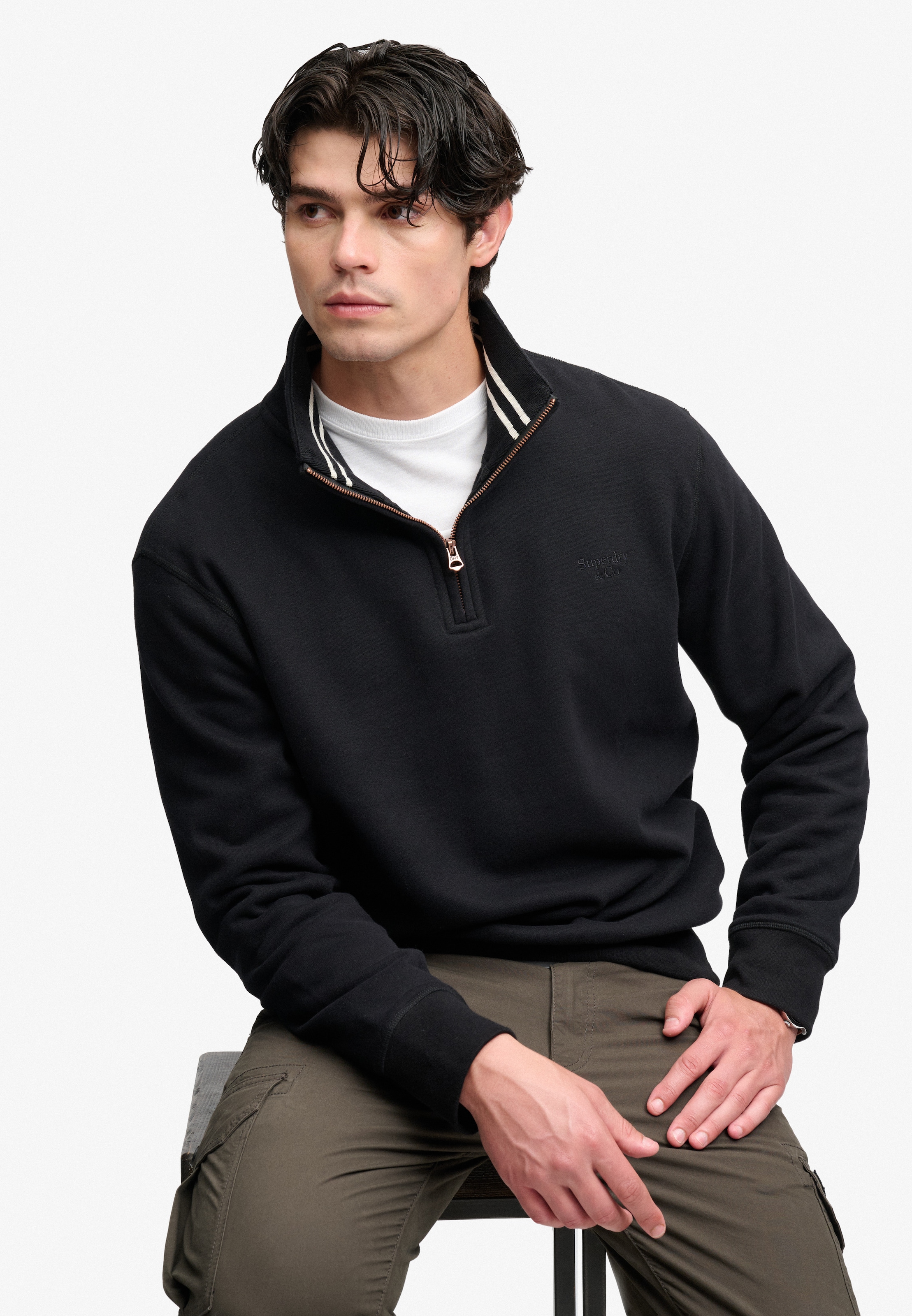 Image of Superdry Sweatshirt "ESSENTIAL SERIF LOGO HALF ZIP", Baumwollmischung