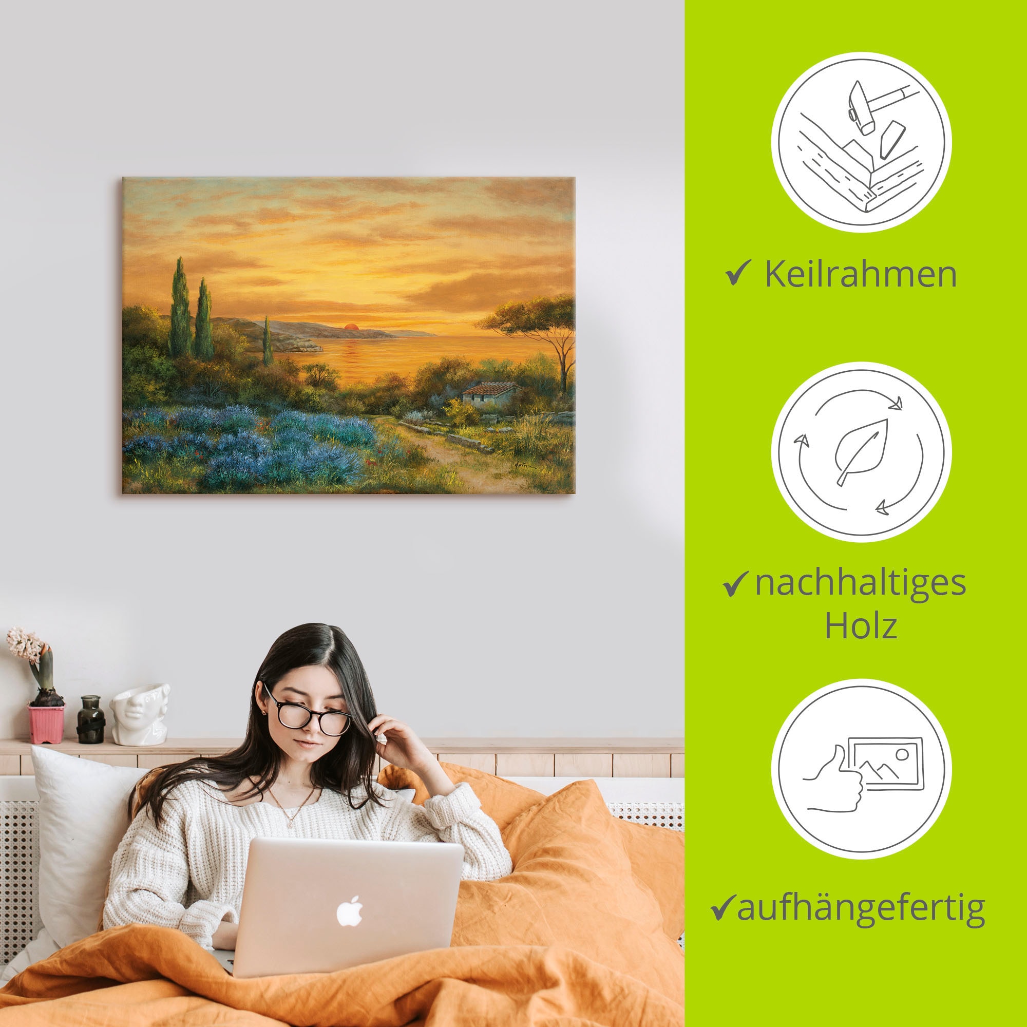 Artland Tableau sur toile »Toskanabucht« Europe 1 cuis tlg. tendu sur cadre en bois