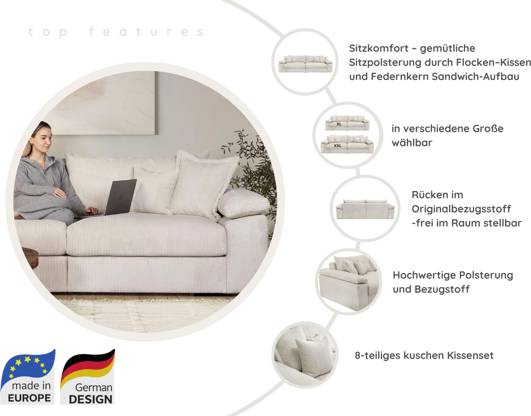 Home affaire XXL-Sessel »Soft&Cosy«, in Cord, inklusive 2 Zierkissen