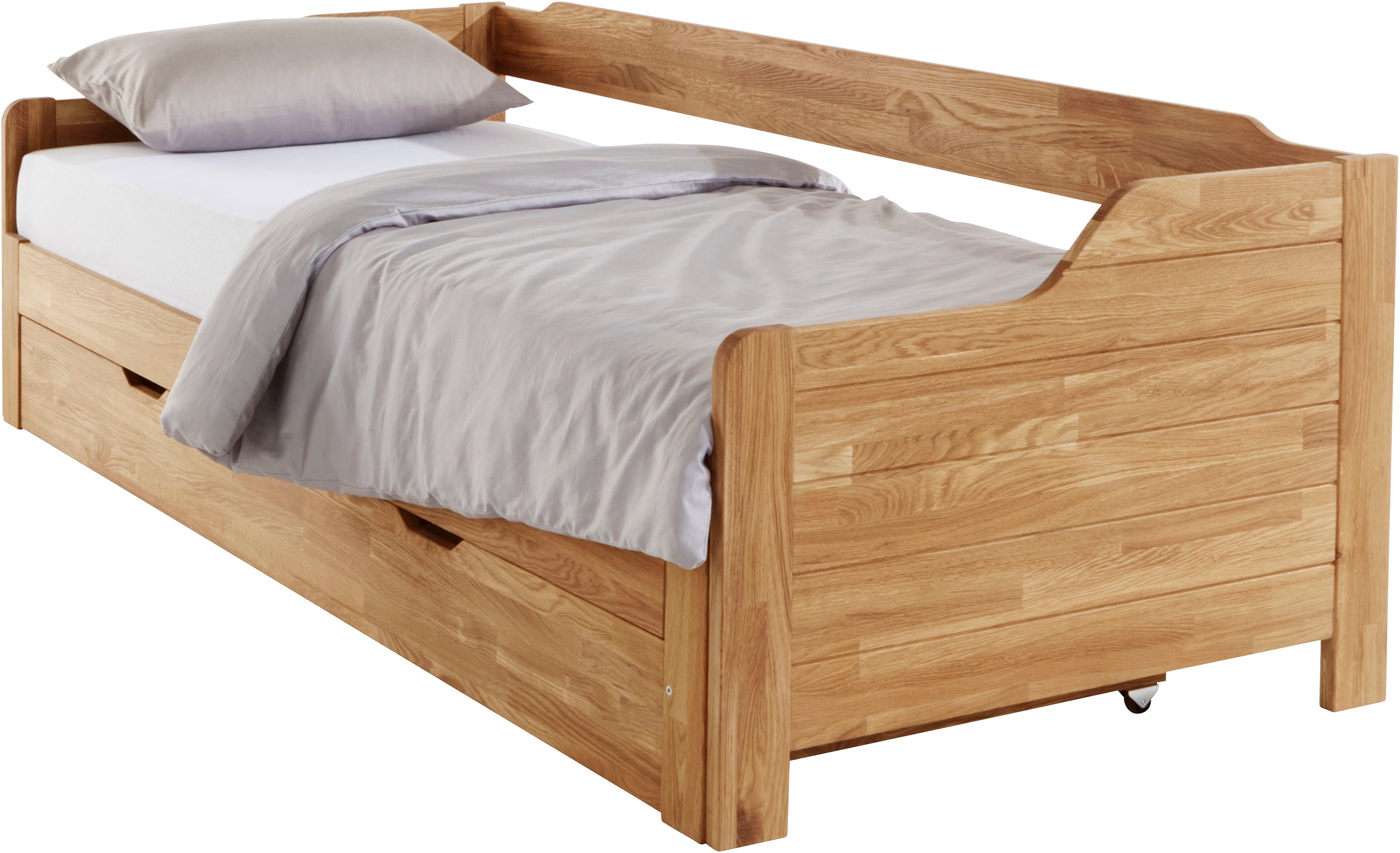 Image of andas Einzelbett »Frita«, (3 St.), aus massivem Eichenholz, ausziehbar, mit Bettkasten, Breite 97-182,5 cm bei Ackermann Versand Schweiz