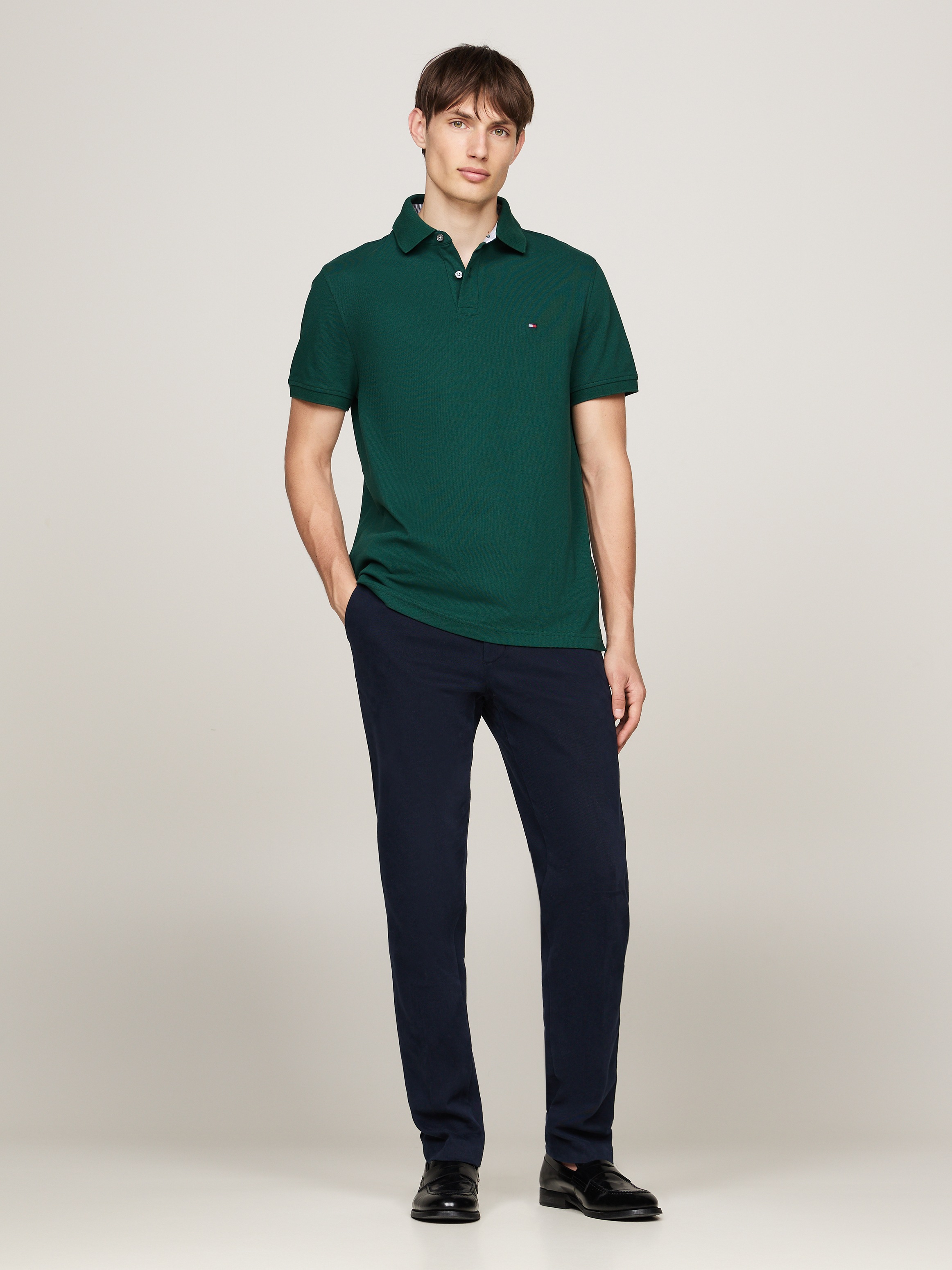 Tommy Hilfiger Poloshirt »1985 REGULAR POLO mit Kontraststreifen und Knopfleiste«, unifarben, sportlich, regular fit, Baumwollmix, Polokragen