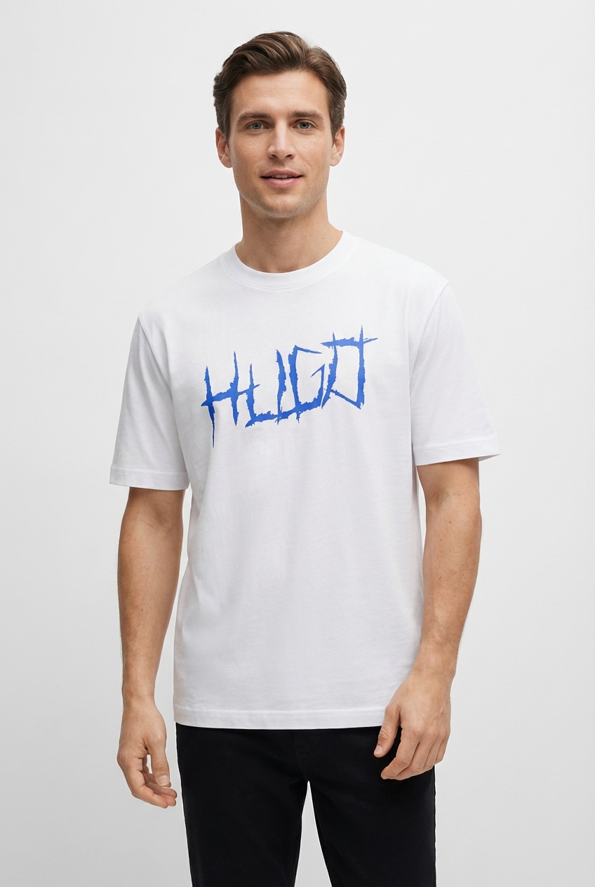 Image of HUGO T-Shirt Rundhalsausschnitt, Regular Fit, Logodruck