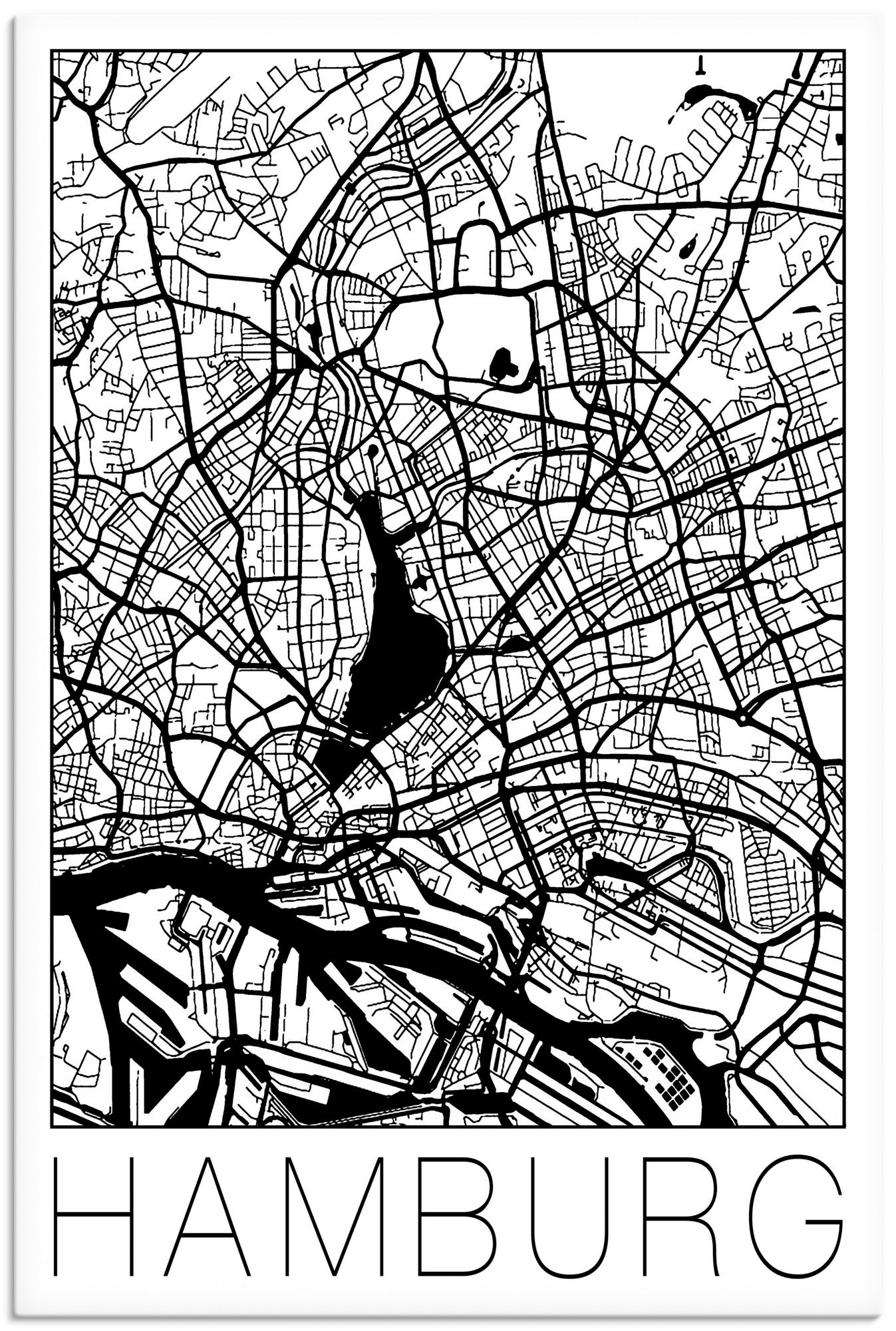 Image of Artland Leinwandbild "Retro Karte Hamburg Deutschland" Deutschland 1 Stk. tlg. auf Holzrahmen gespannt