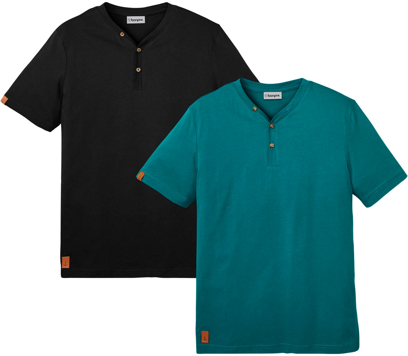 Image of bonprix Henleyshirt "Henleyshirt (2er Pack) aus reiner Baumwolle" Packung, 2 Stk. Regular fit, mit Ausschnitt im Henley-Look, aus Baumwolle