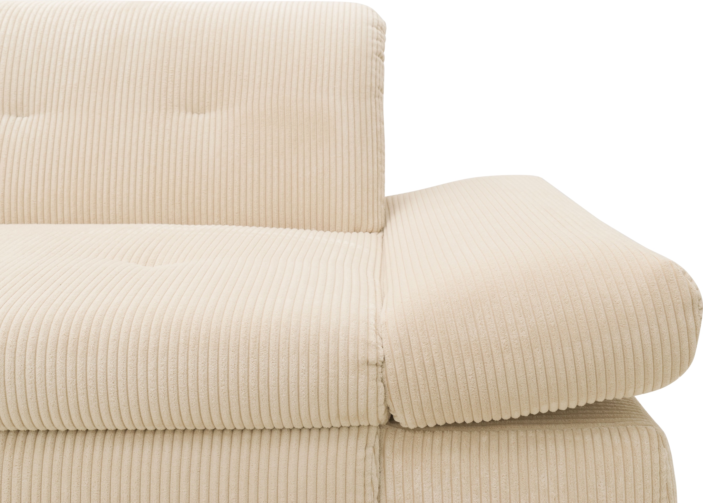 DOMO collection Ecksofa »Moric, L-Form, XXL-Sofa - Breite 300cm«, wahlweise mit Bettfunktion und Armteilverstellung, Cord, Creme