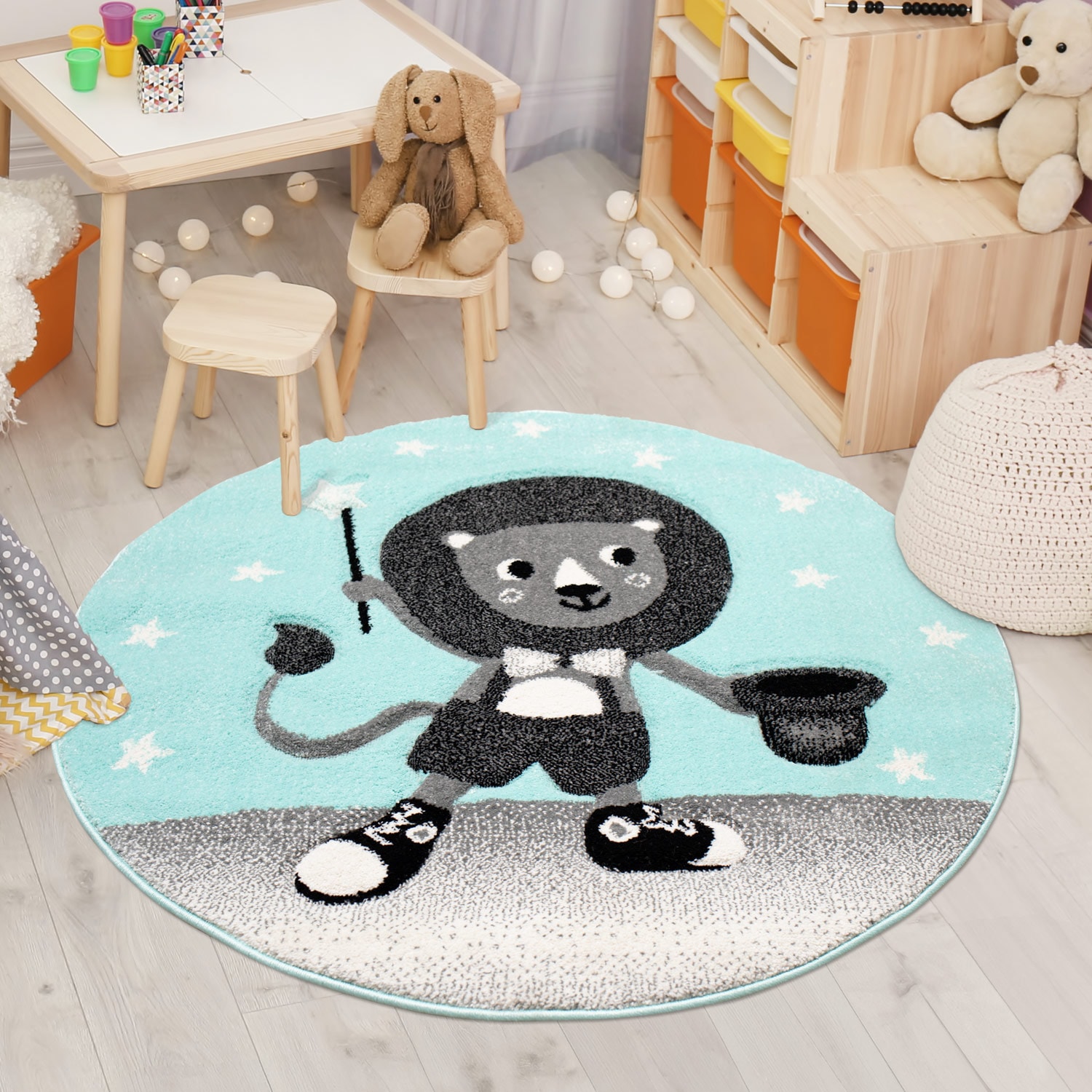 Image of Carpet City Kinderteppich "Bueno Kids 9378" rund 11 mm Höhe Spielteppich, Löwe, Boot, 3D-Effekt, Weicher Flor, Pflegeleicht