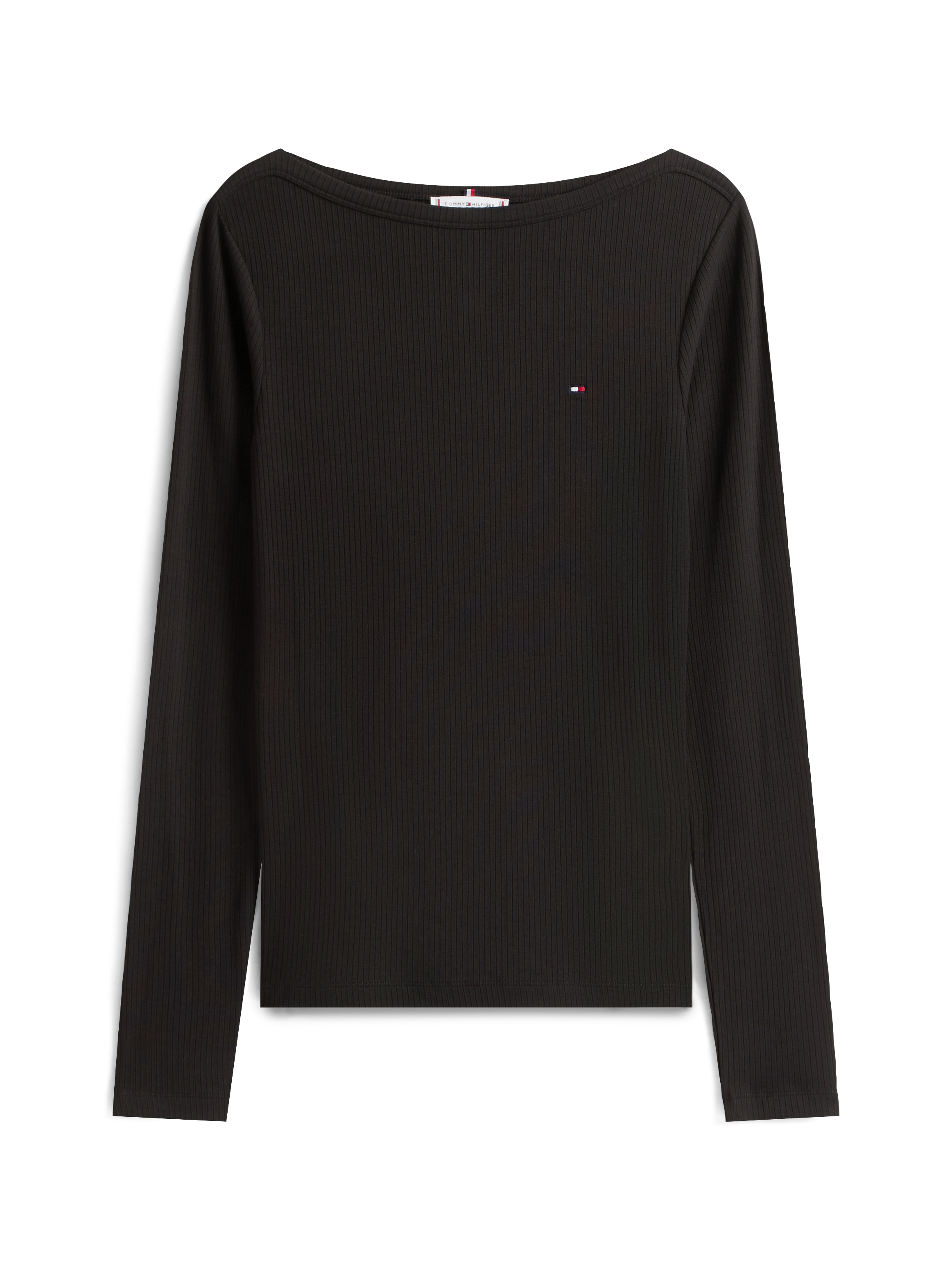 Tommy Hilfiger T-shirt à manches longues »SLIM 5X2 RIB BOAT-NK LS mit U-Boot Ausschnitt und Rippstruktur« unifarben, casual, slim fit, Viskosemix, U-Boot-Ausschnitt