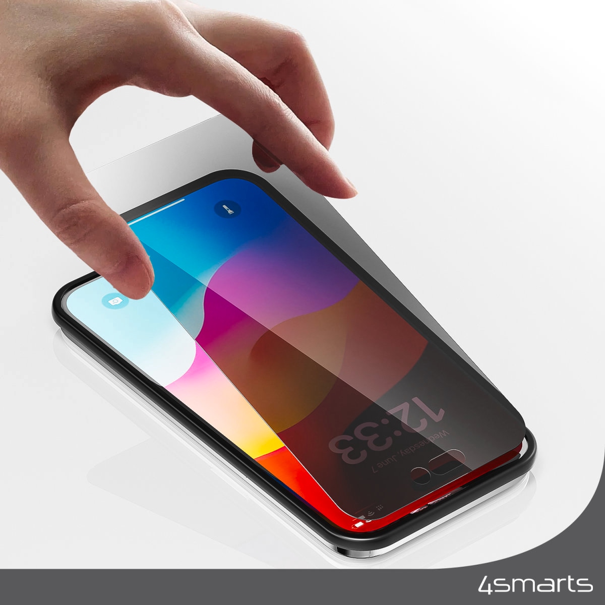 4smarts Displayschutzglas »Second Glass Privacy mit Montagerahmen«, für Apple iPhone 15 Plus, Displayschutzfolie, Schutzfolie, Sichtschutz, kratz- & stossfest