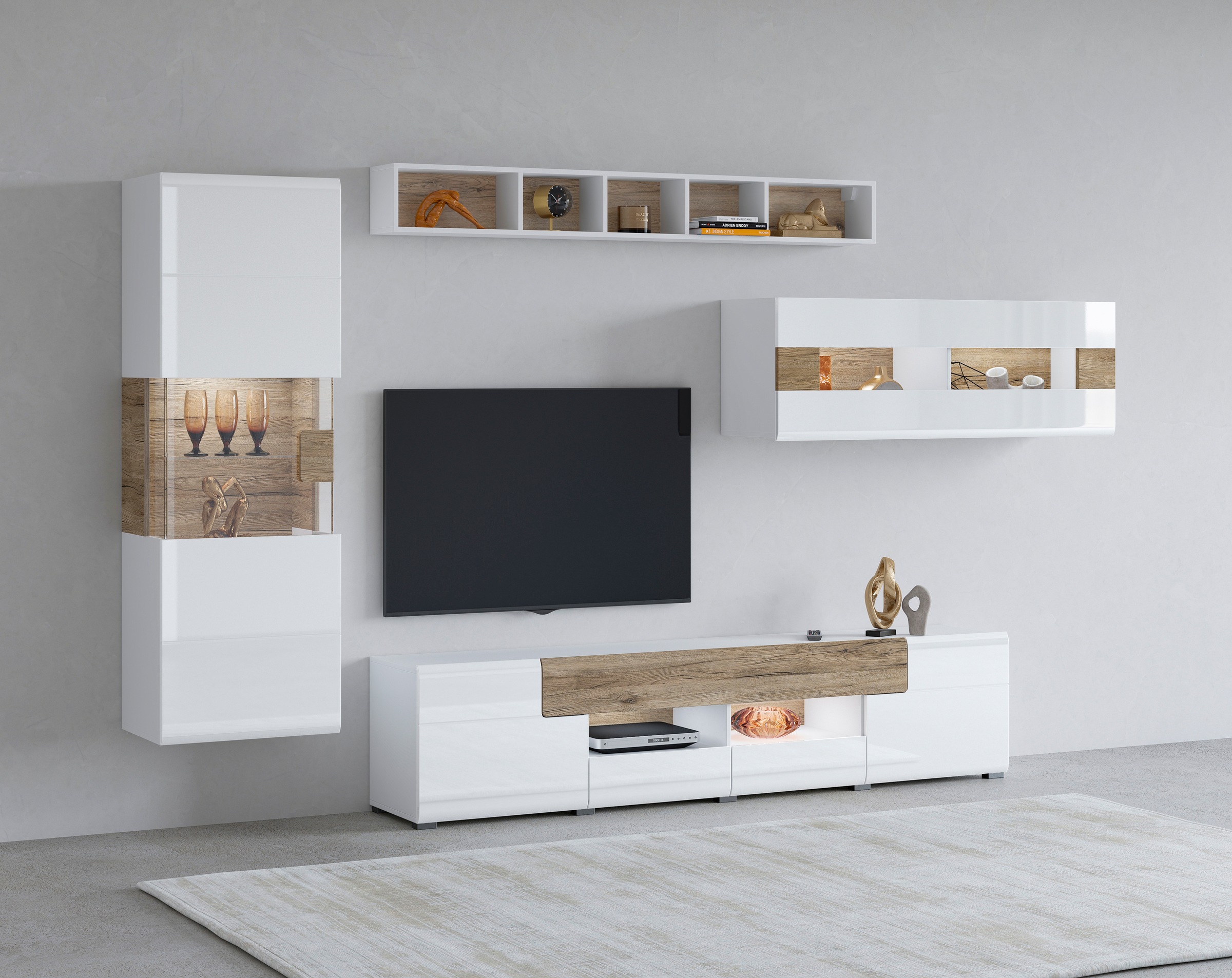 Image of GOODproduct Wohnwand "Toledo,Breite 391cm stilvolle Mediawand ohne Beleuchtung" Set, 4 Stk. tlg.