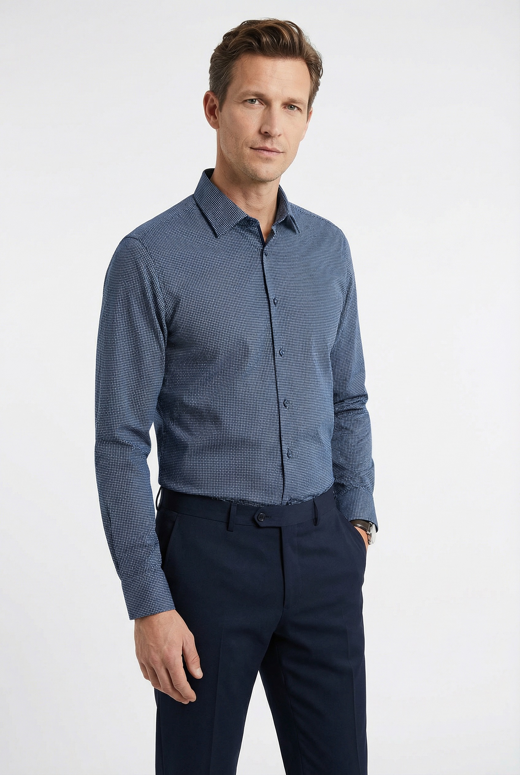 Image of OLYMP Langarmhemd "No 6 six" super slim, New York Kentkragen, gemustert, Businesshemd