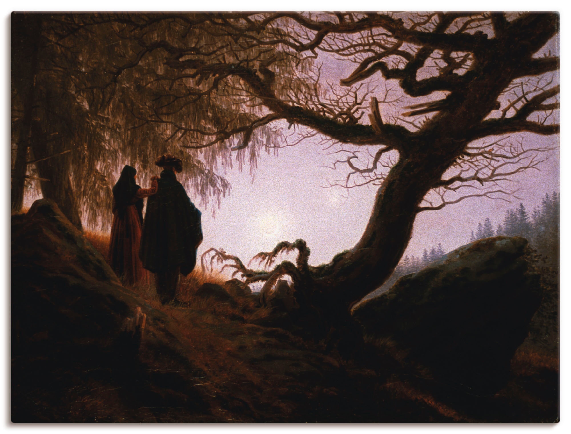 Image of Artland Leinwandbild "Mann und Frau Mondbetrachtung, 1830/35" Paar 1 Stk. tlg. auf Holzrahmen gespannt