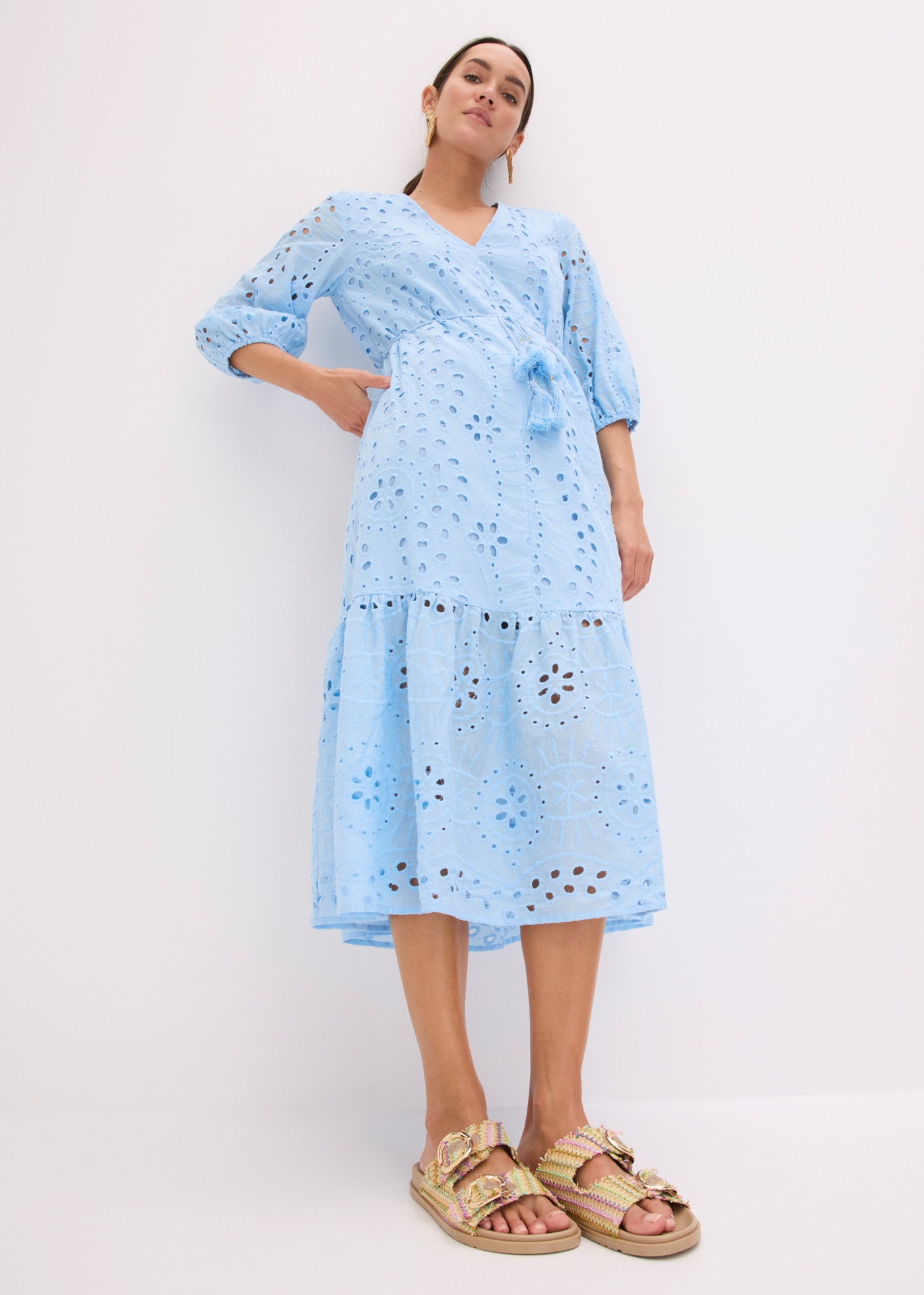 Image of bonprix Midikleid mit V-Ausschnitt, ausgestellte Passform, aus Baumwolle