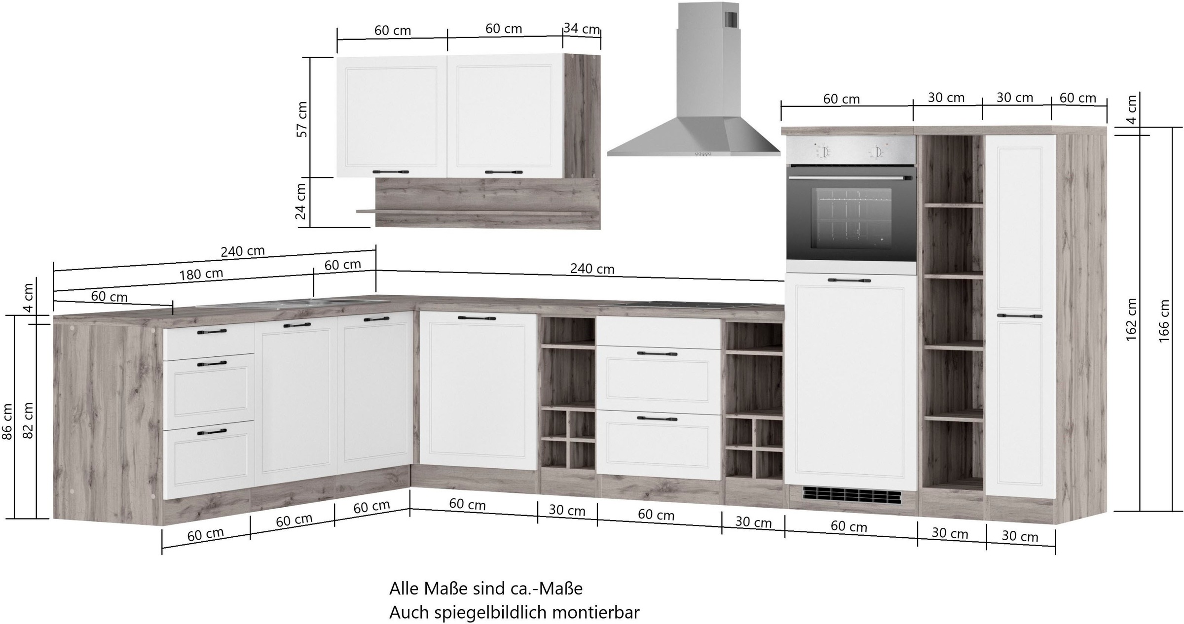 KOCHSTATION Winkelküche »KS-Lana« Stellbreite 240/360 cm, wahlweise mit E-Geräten
