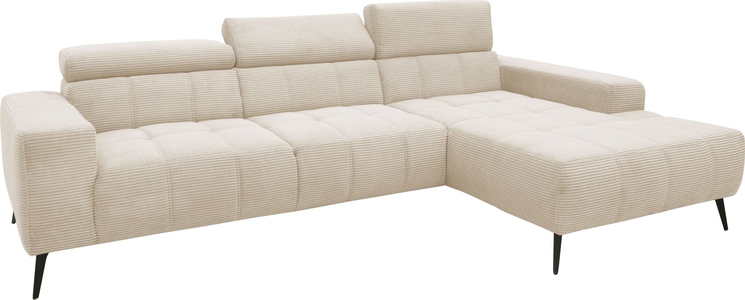 DOMO collection Ecksofa »Trento L-Form, mit Kufenfuss oder Einzelfuss«, wahlweise mit Kopfteilverstellung, Recamiere links/rechts bestellbar