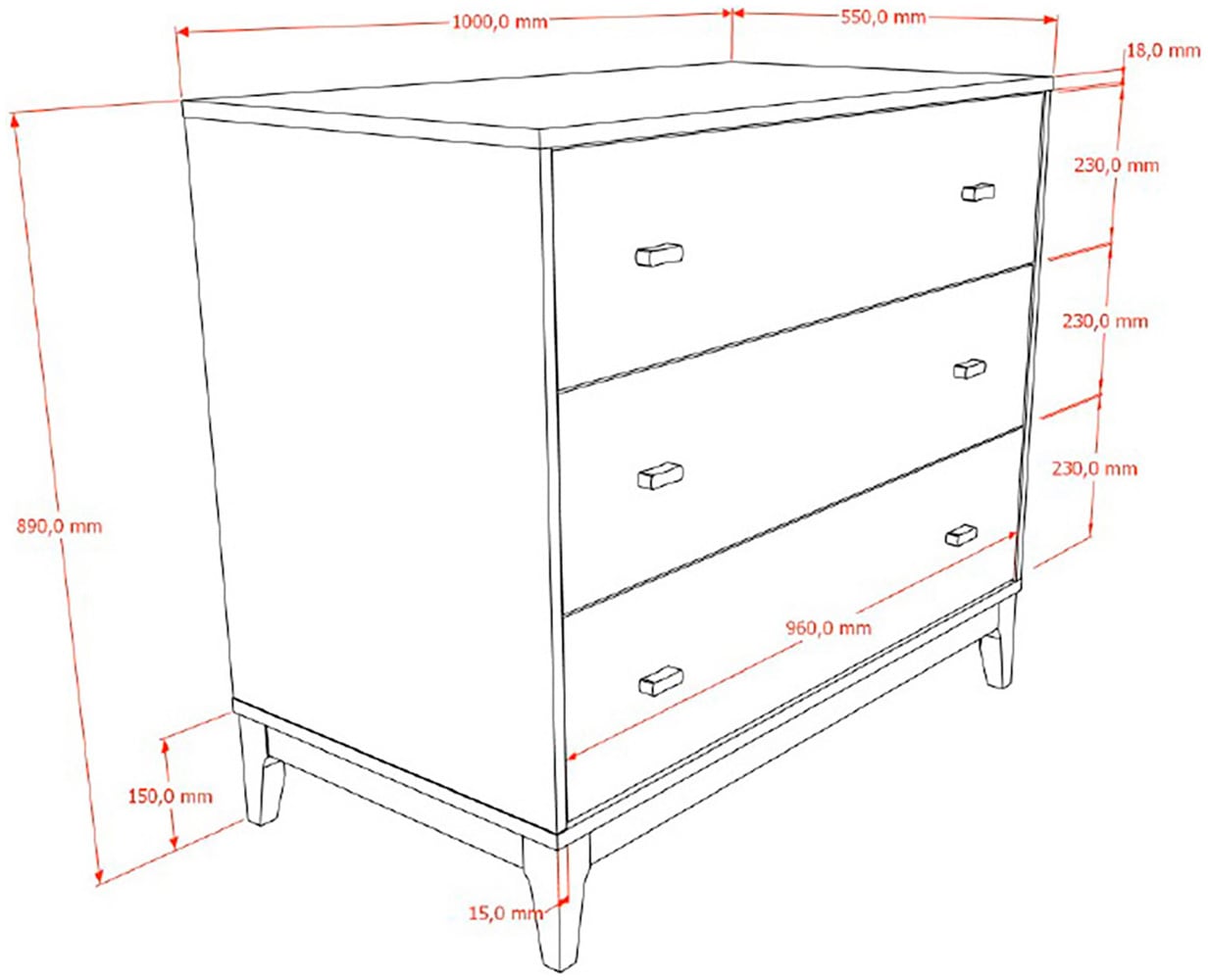 Vipack Commode »Ilyas, mit gradlinigem Design und viel Stauraum« pflegeleichte Melamin Oberfläche in Nussbaum Dekor