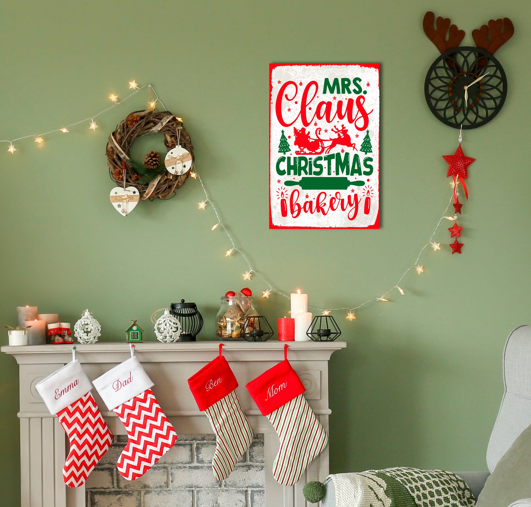 Image of queence Metallbild "Mrs. Claus Bakery" Schriftzug Schriftzüge Weihnachten Weihnachtsbaum 1 Stk. tlg. Stahlschilder