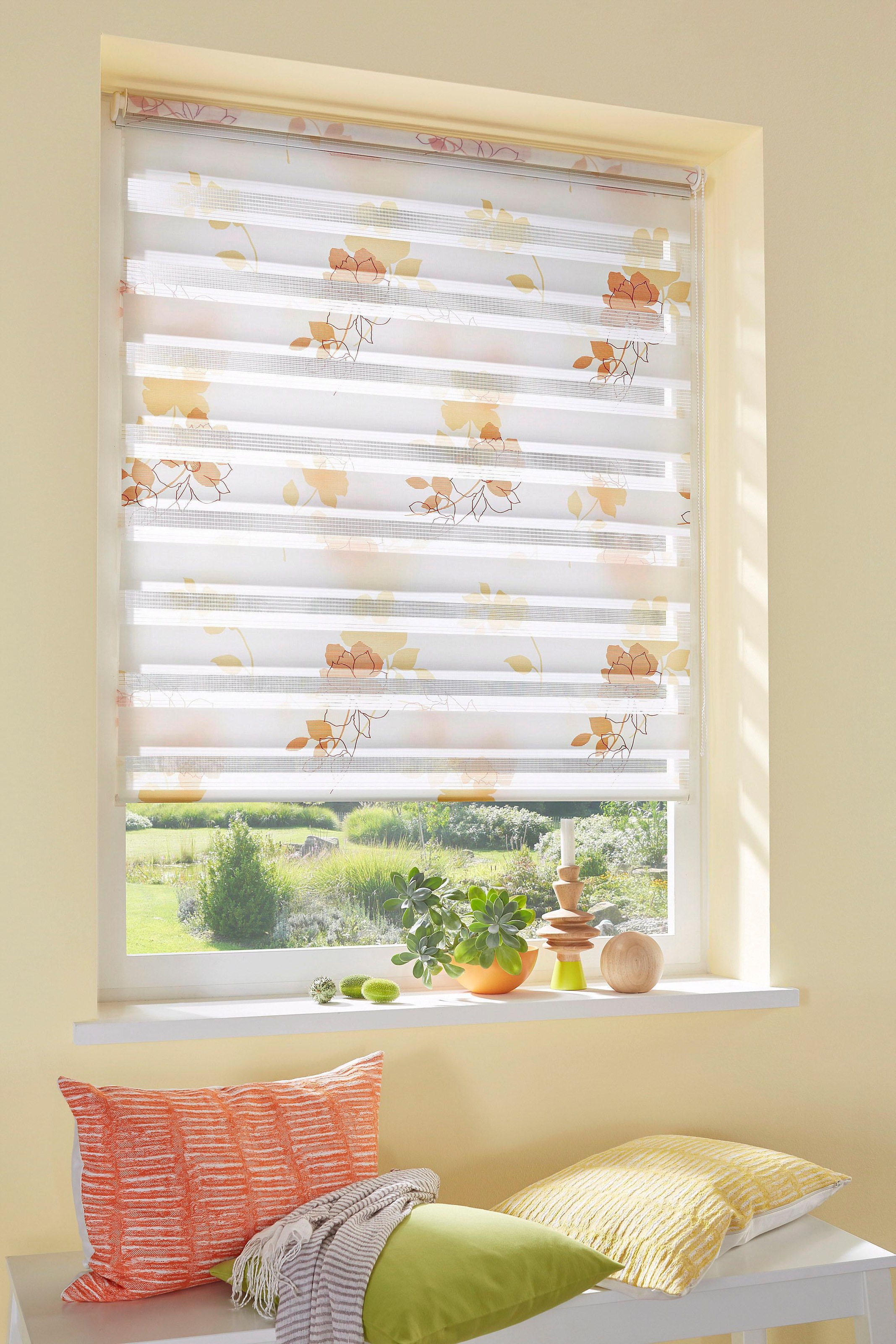 Image of my home Doppelrollo »Damar«, Lichtschutz, ohne Bohren, freihängend, Klemmfix, im Fixmass, Blumen, florales Muster, Klemmträger bei Ackermann Versand Schweiz