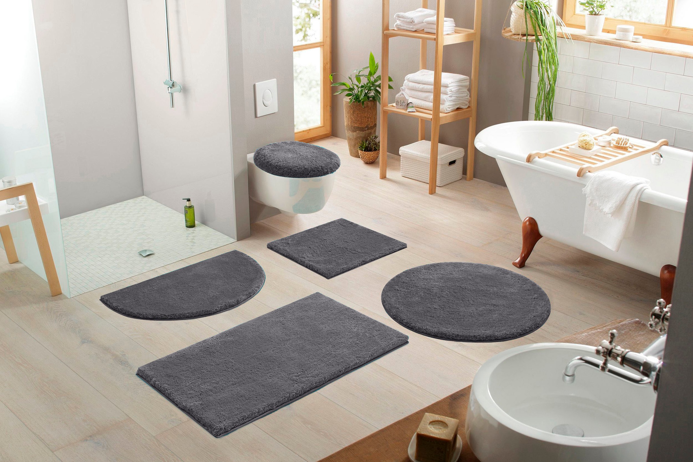 Guido Maria Kretschmer Home&Living Badematte »Jari«, rutschhemmend beschichtet, schnell trocknend-strapazierfähig-fussbodenheizungsgeeignet, Badematten, Uni-Farben, Badteppich, auch als 2 teiliges Set & rund