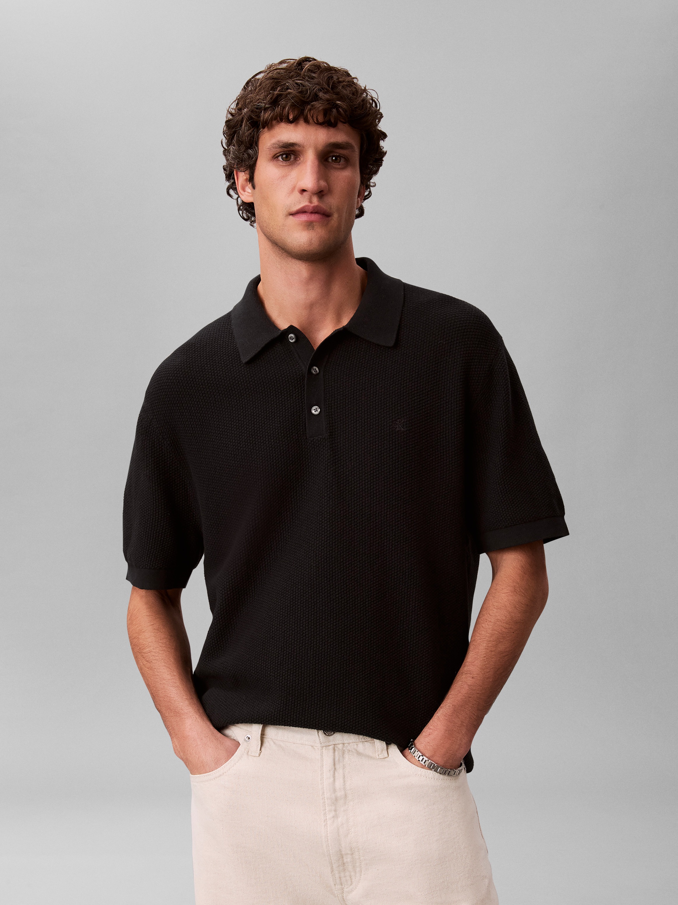 Image of Calvin Klein Kurzarmpullover Strukturstrick, reine Baumwolle, Regular Fit