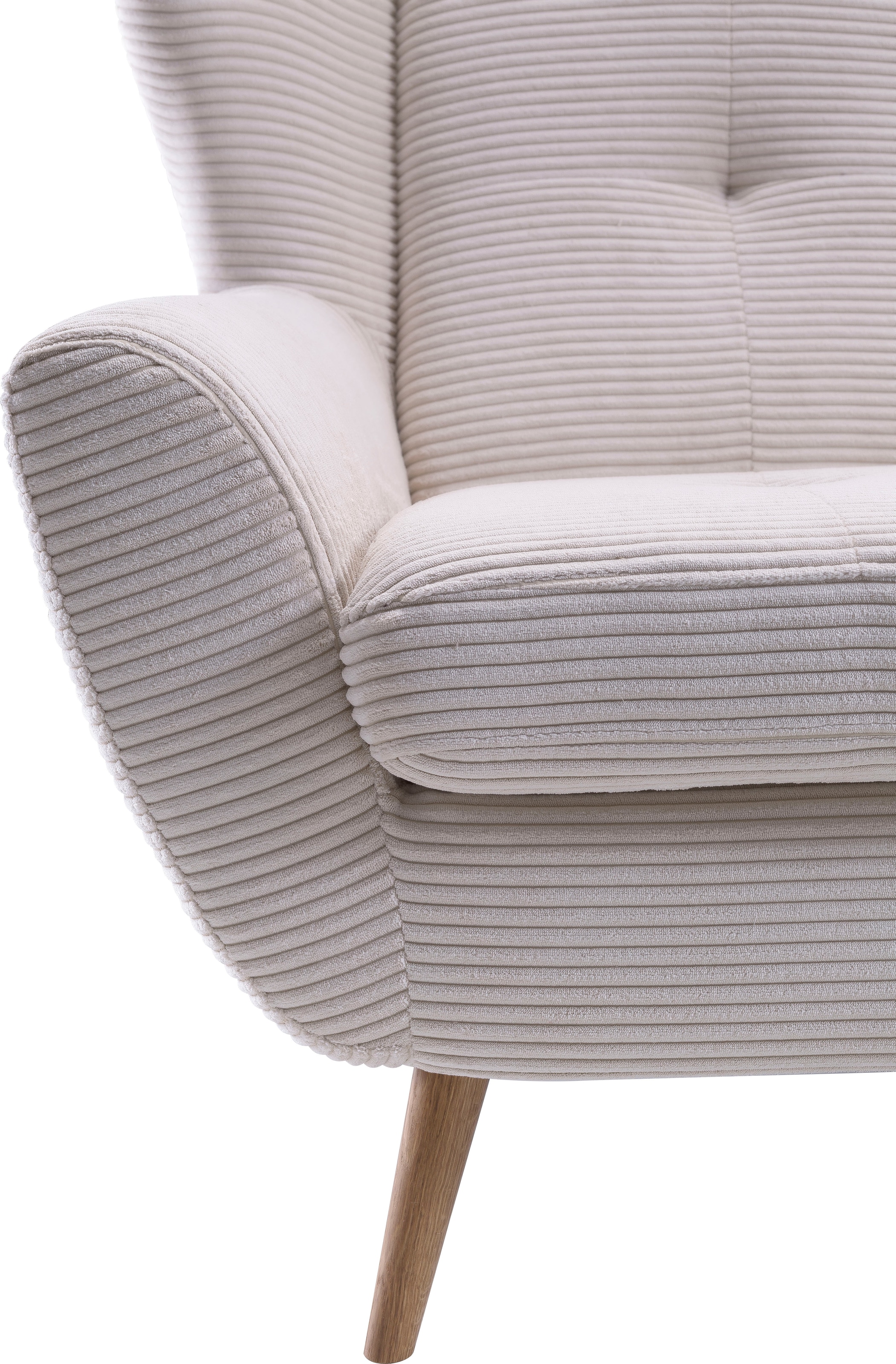 exxpo - sofa fashion Fauteuil »ALVESTA, Ohrensessel, Loungesessel mit hohem Sitzkomfort« gemütliche Rückenlehne, mit Knopfheftung und hohen Holzfüssen, in Cord