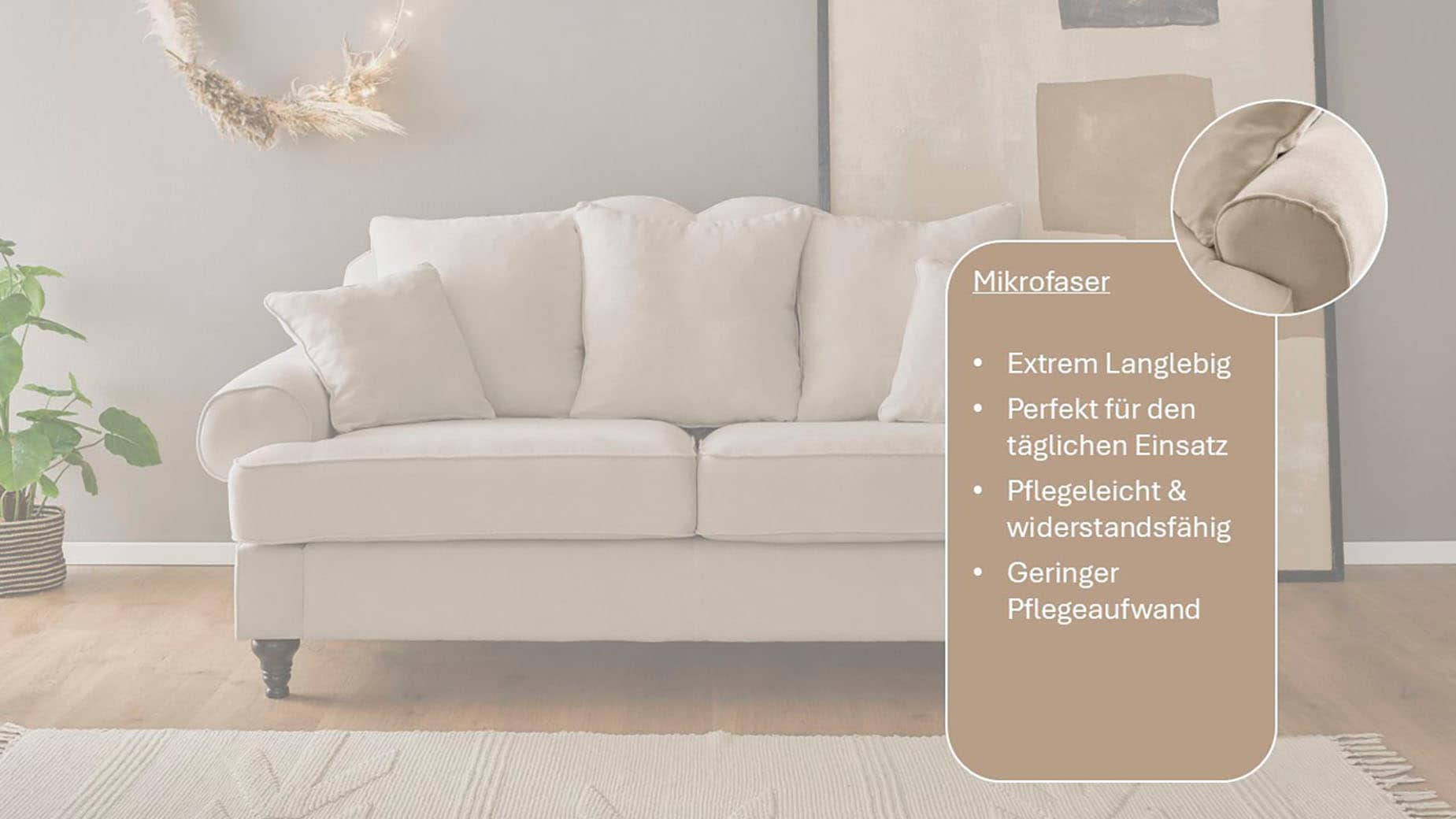 GOODproduct 3-places »Westminster, Sofa im Landhausstil, Couch mit Zierkissen« rembourrage à ressorts, pied tourné, revêtement microfibre de haute qualité