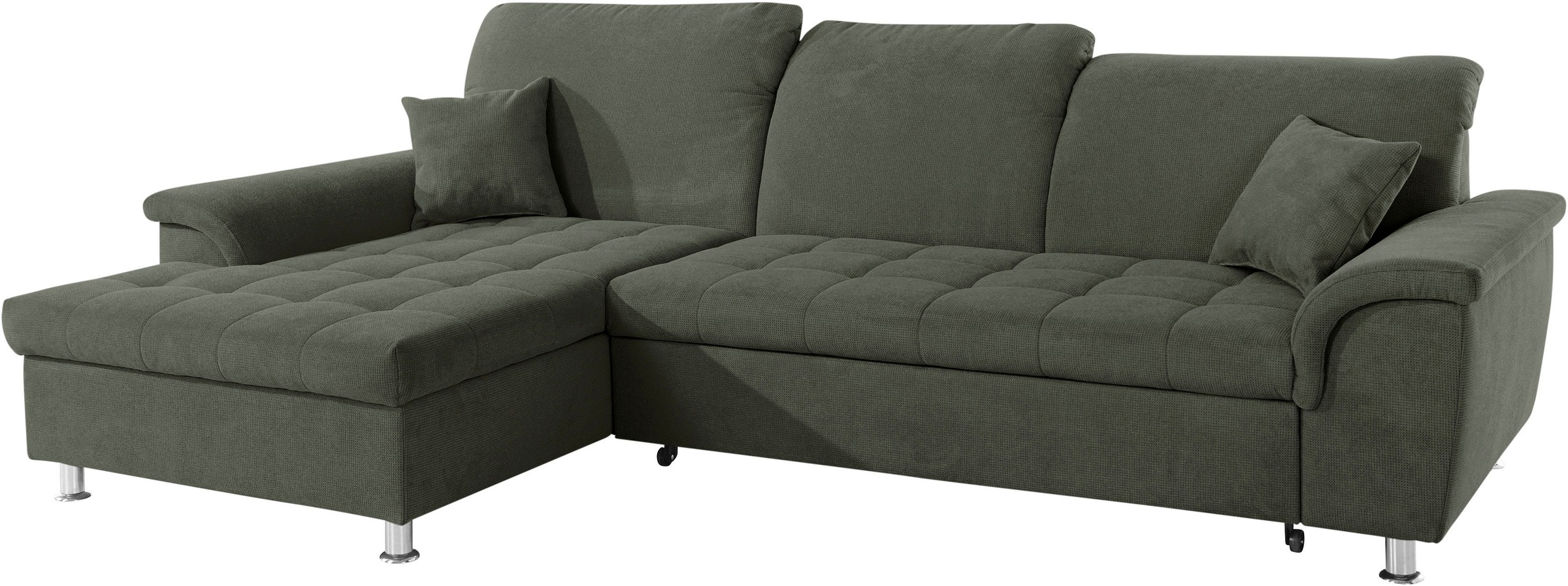 DOMO collection Ecksofa »Franzi, zeitlos und elegant, moderne Sitzheftung, L-Form«, wahlweise mit Kopfteilverstellung (dann Tiefe: 170 cm)