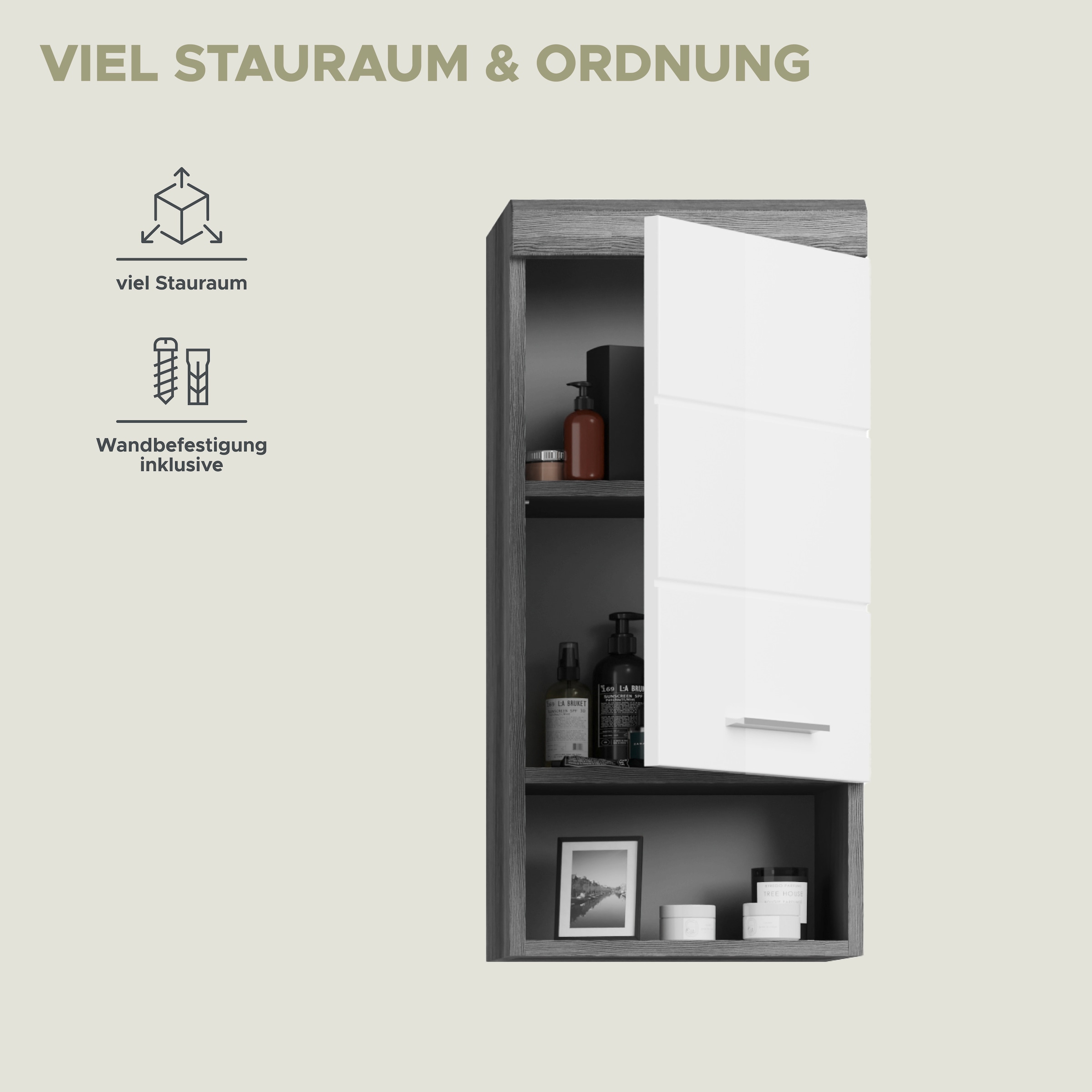 welltime Armoire suspendue »SIENA, Breite 37cm, 1 Tür, 1 offenes Fächer, 1 Einlegeboden, MDF-Front« TOPSELLER!, 1 cuis tlg. in verschiedenen Farben erhältlich, Badmöbel, Badschrank, Schrank, Bad