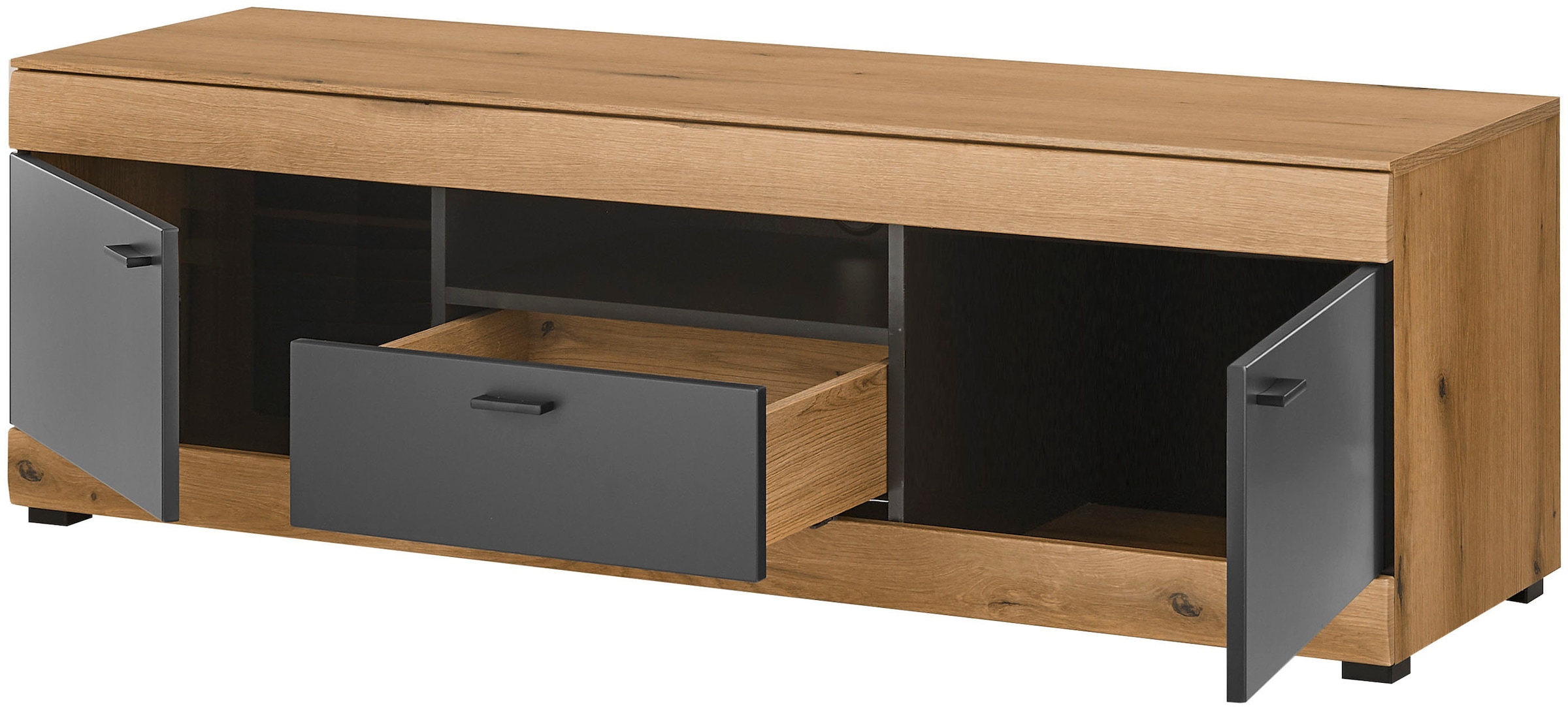 Home affaire Table basse »Soleto, moderner TV-Schrank, Kommode, TV-Unterschrank« zeitlos, schwarze Griffe aus Metall, ausreichend Stauraum