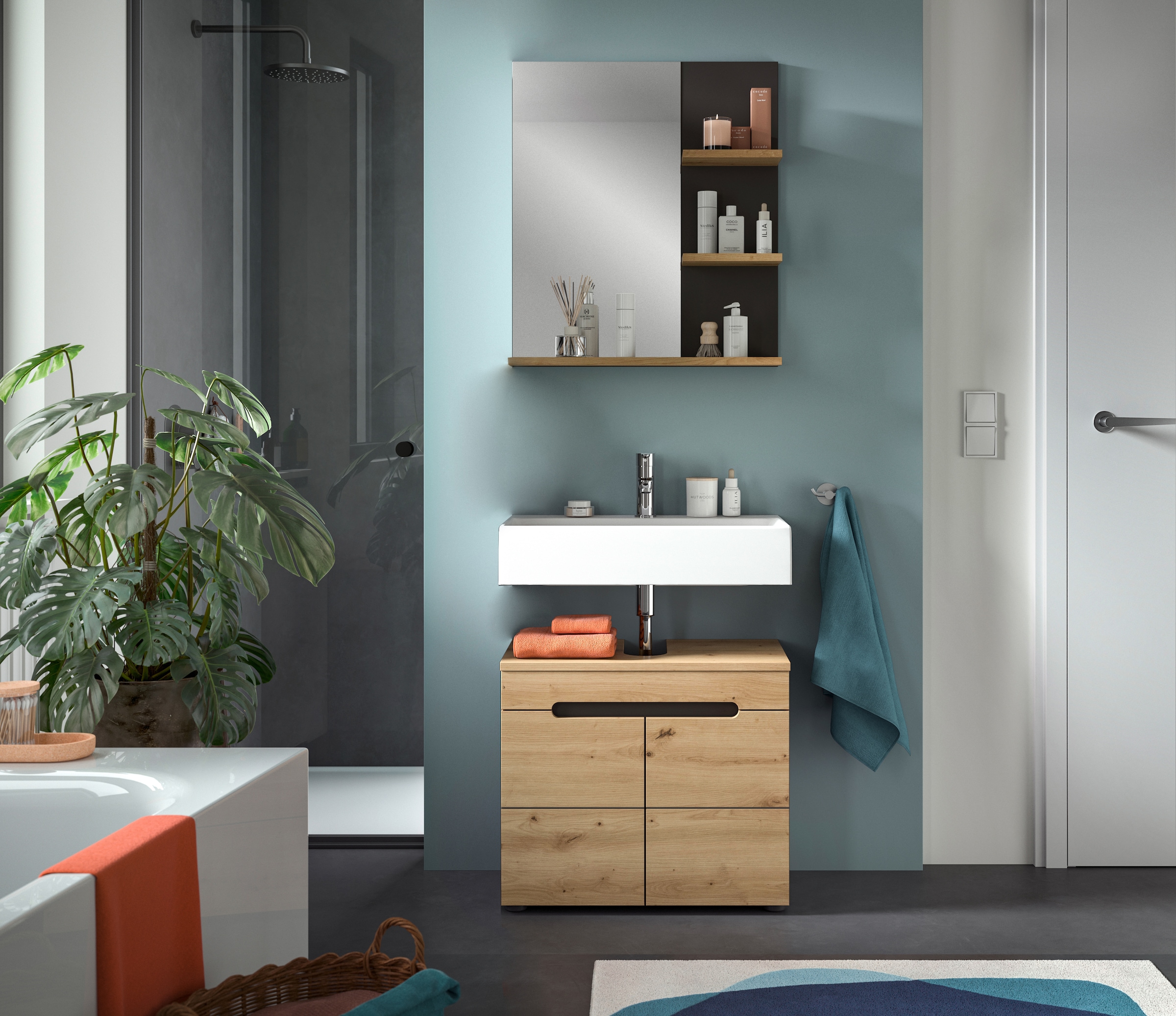 INOSIGN Badmöbel-Set »REHAT, 2-teilig, Breite 63 cm, mit grifflosen Fronten, bestehend aus:« 2 Stk. tlg.