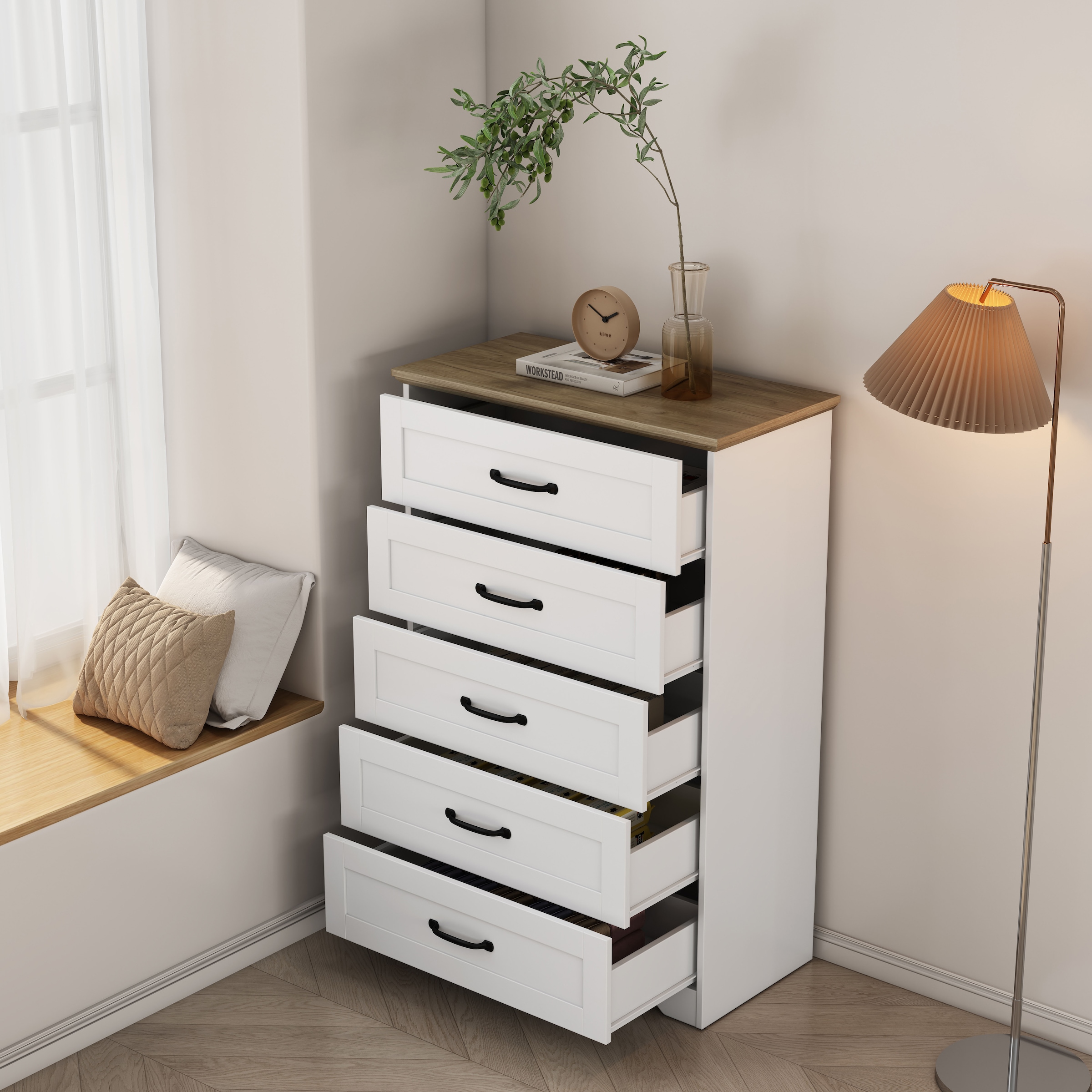 GOODproduct Schubkastenkommode »Emmilia Sideboard im Landhaus Design« Kommode mit viel Stauraum im Schlafzimmer,  Schubladenschrank Sideboard Wäscheschrank Skandi Design