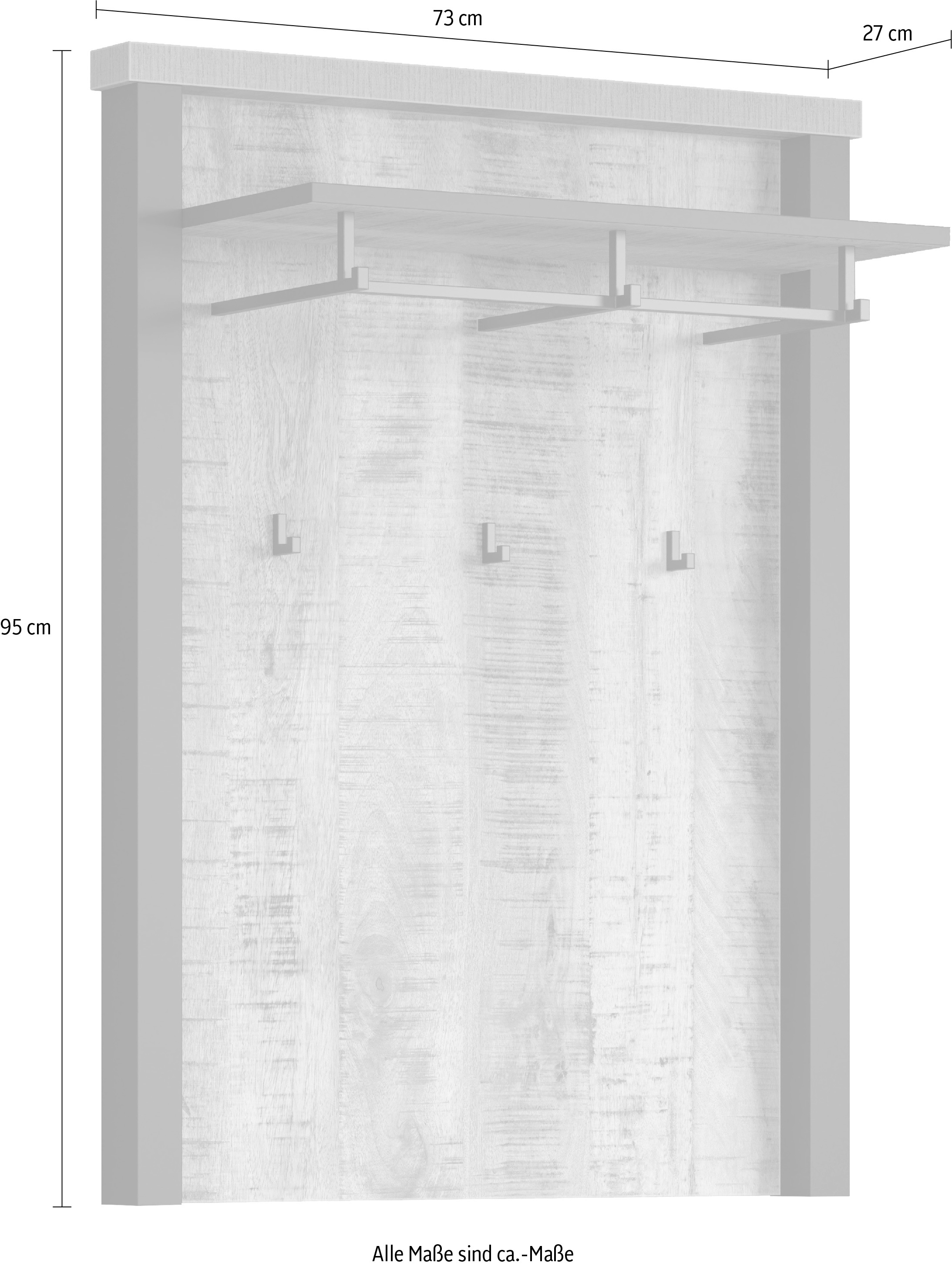 Home affaire Garderobenpaneel »Elda«, (1 St.), Wandpaneel mit Ablage, 1 Kleiderstange, 3 Haken – (B/T/H) 73/27/95 cm