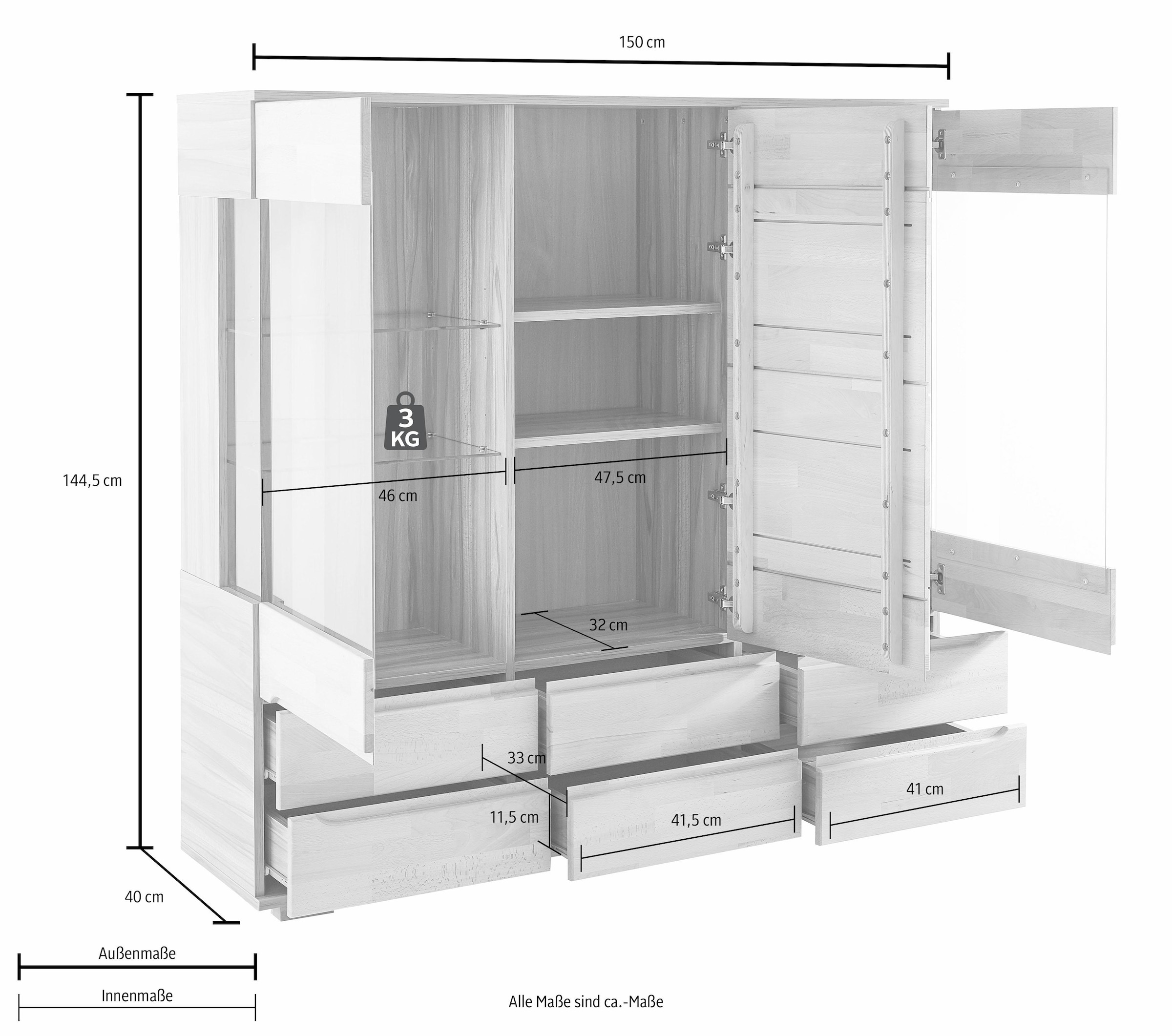 Home affaire Highboard »Vetro«, Breite 150 cm