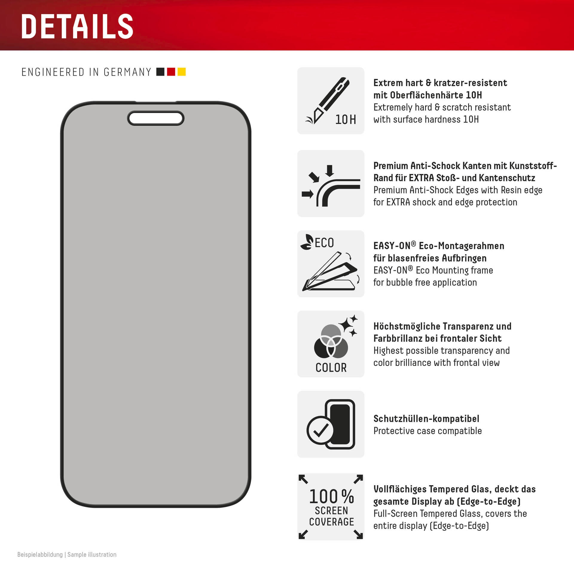 Displex Displayschutzglas »Privacy Glass Full Cover«, für Apple iPhone 16, (1 St.), Displayschutzfolie, Schutzfolie, Bildschirmschutz, kratz- & stossfest