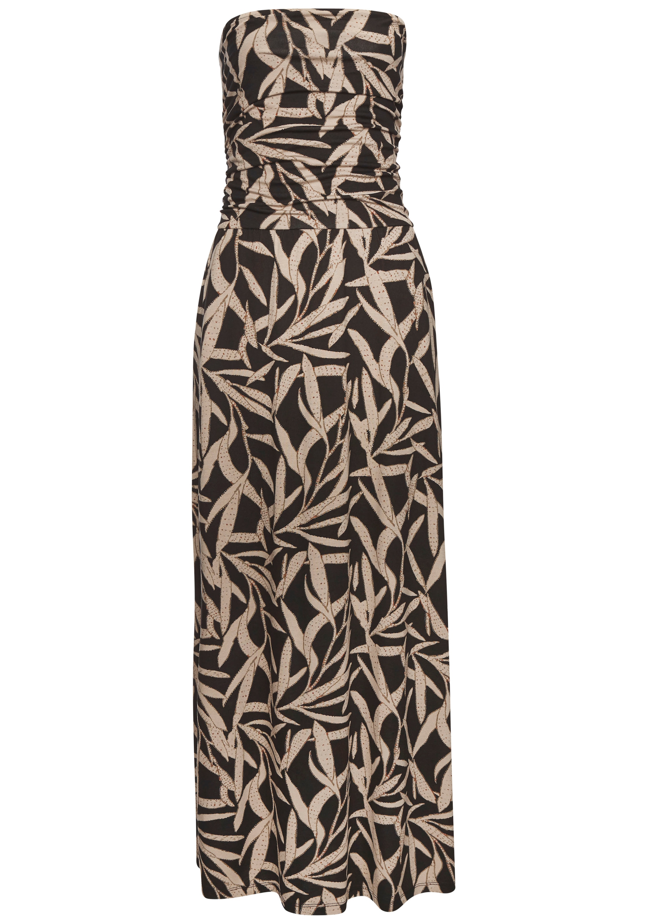 s.Oliver Maxikleid, mit Blätterdruck, luftiges Sommerkleid mit Taschen, Strandkleid