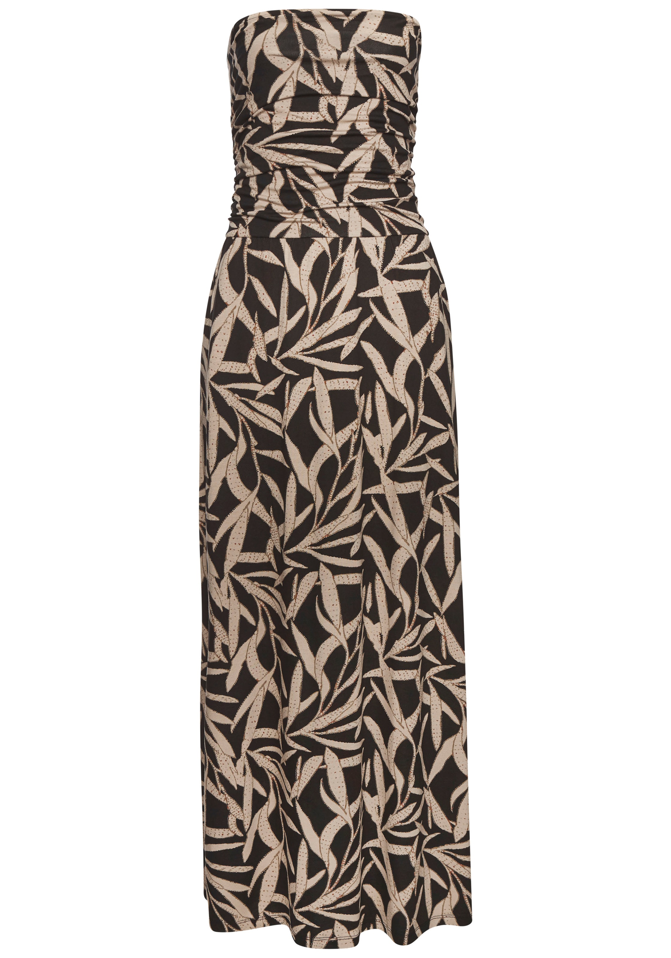 s.Oliver Maxikleid Eingrifftaschen mit Blätterdruck, luftiges Sommerkleid mit Taschen, Strandkleid