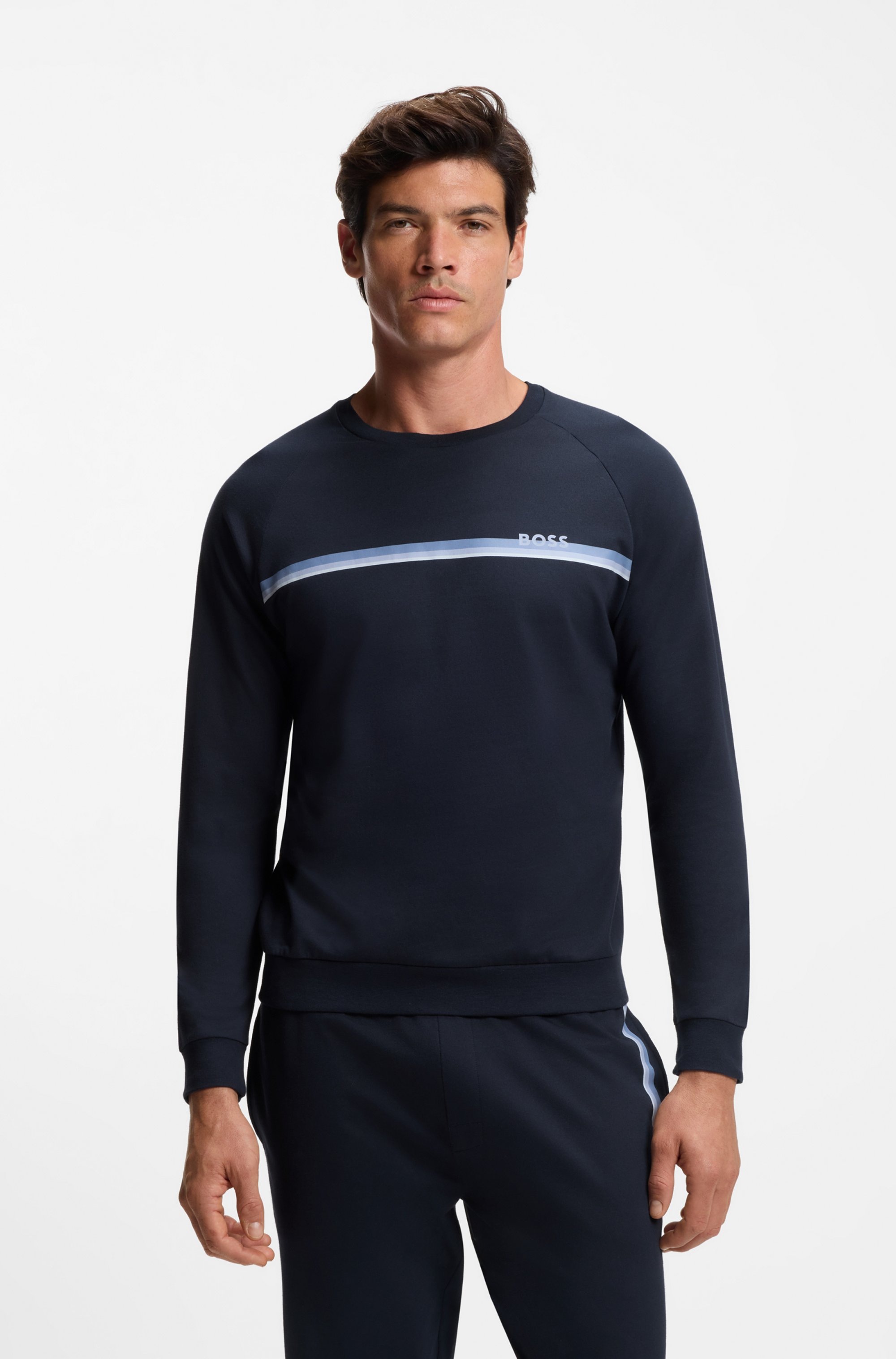 Image of BOSS Sweatshirt "Authentic", aus Baumwoll-Terry mit Streifen und Logo