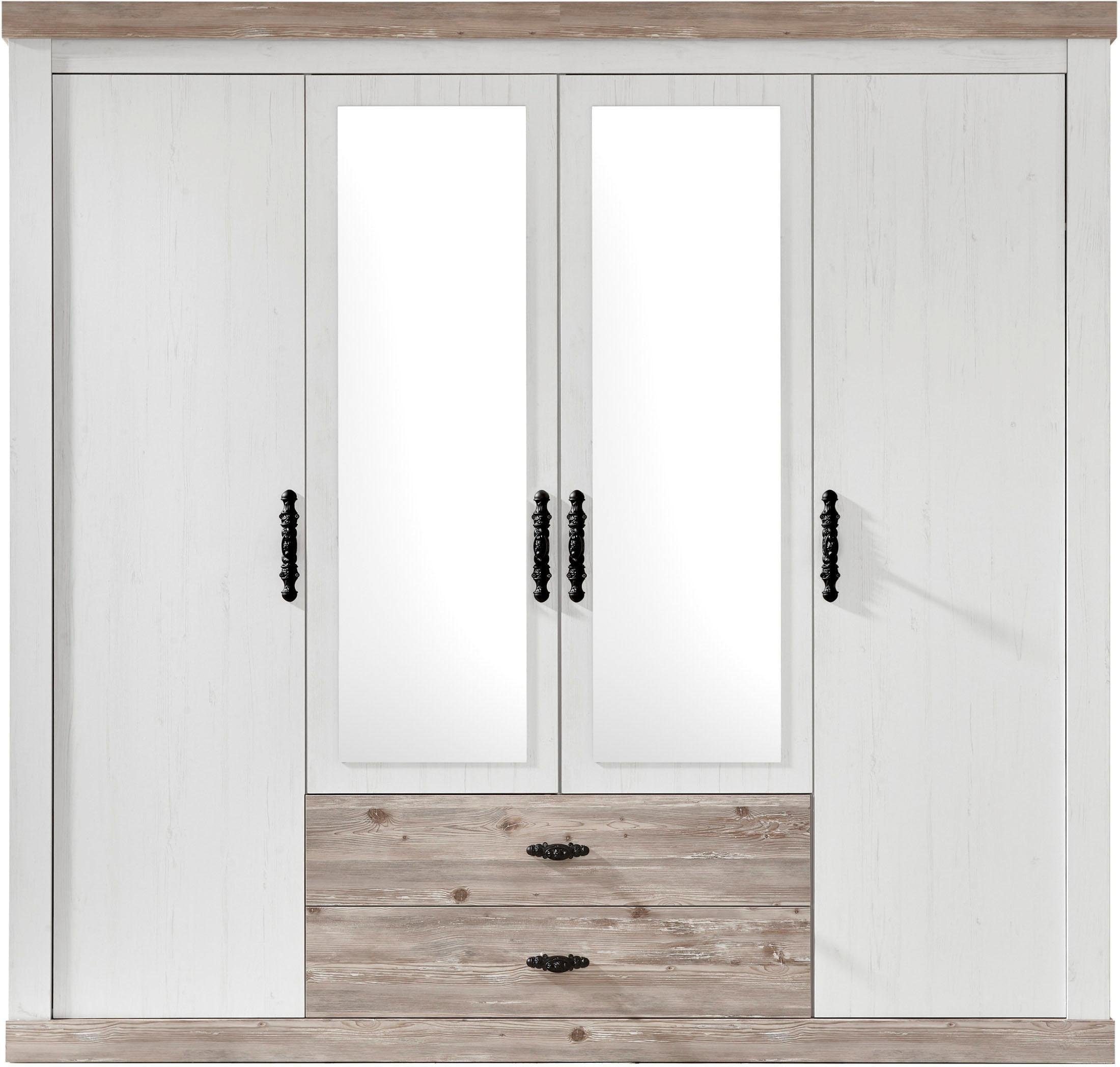 Image of Home affaire Drehtürenschrank "Florenz Landhausschrank,rustikale Metallgriffe mit feinen Verzierungen" Kleiderschrank mit Spiegel Schlafzimmerschrank BESTSELLER Garderobe