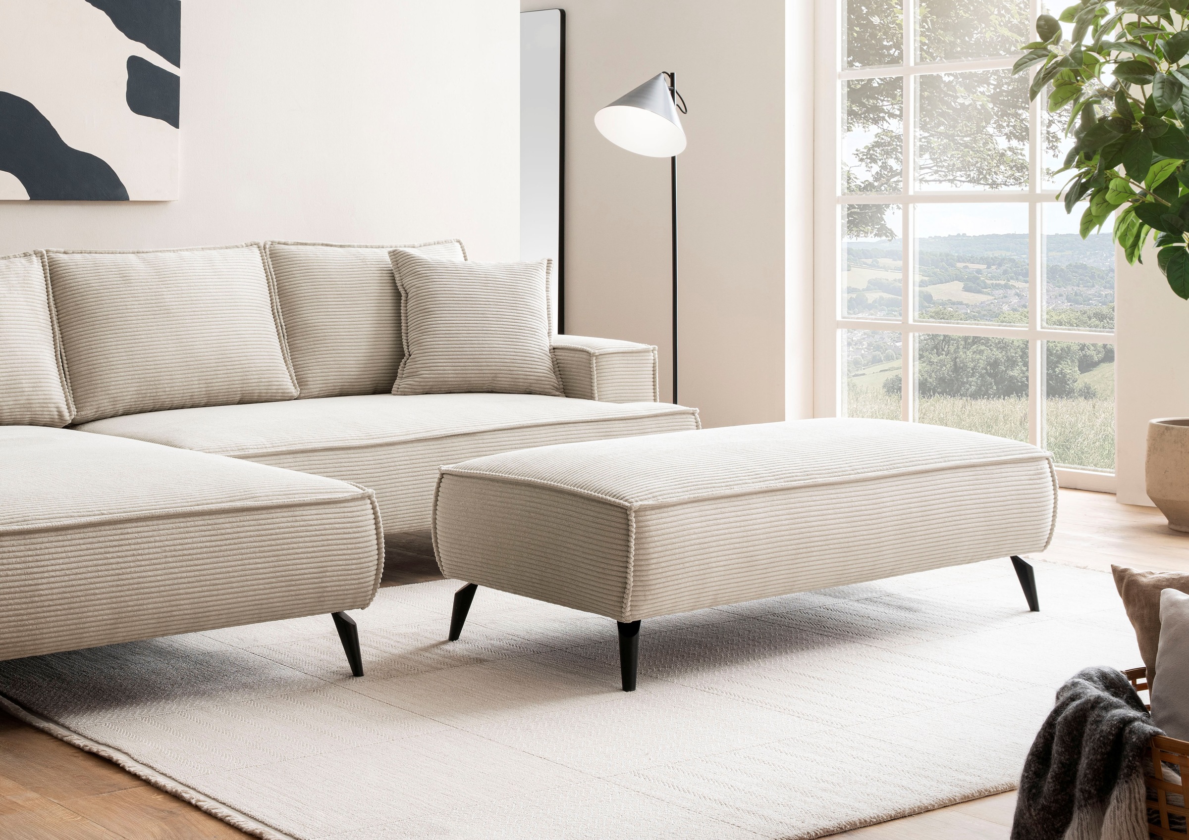 andas Hocker »TVINNU, mit Kedernaht in Cord«, zur Serie TVINNU, gemütlicher Sitzkomfort, rechteckig, schwarze Füsse