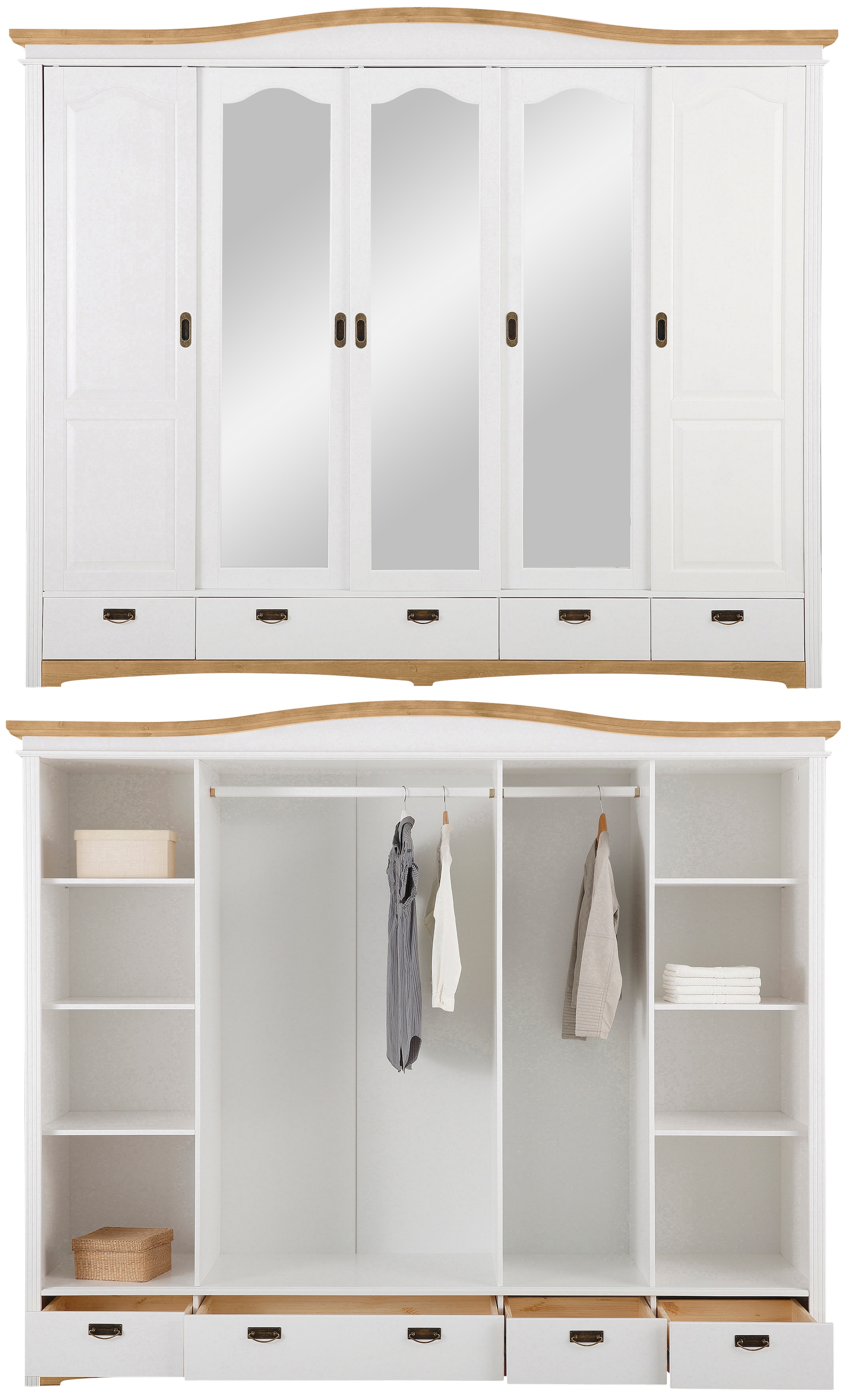 Home affaire Schlafzimmer-Set »"Konrad", komplettes Schlafzimmer mit grossem Schrank«, (Set, 4 tlg., Kleiderschrank 5 türig mit Schubladen, 2 Nachttische, Bett 180x200cm), mit 5-trg. Kleiderschrank, Bett 180/200 cm und 2 Nachttischen