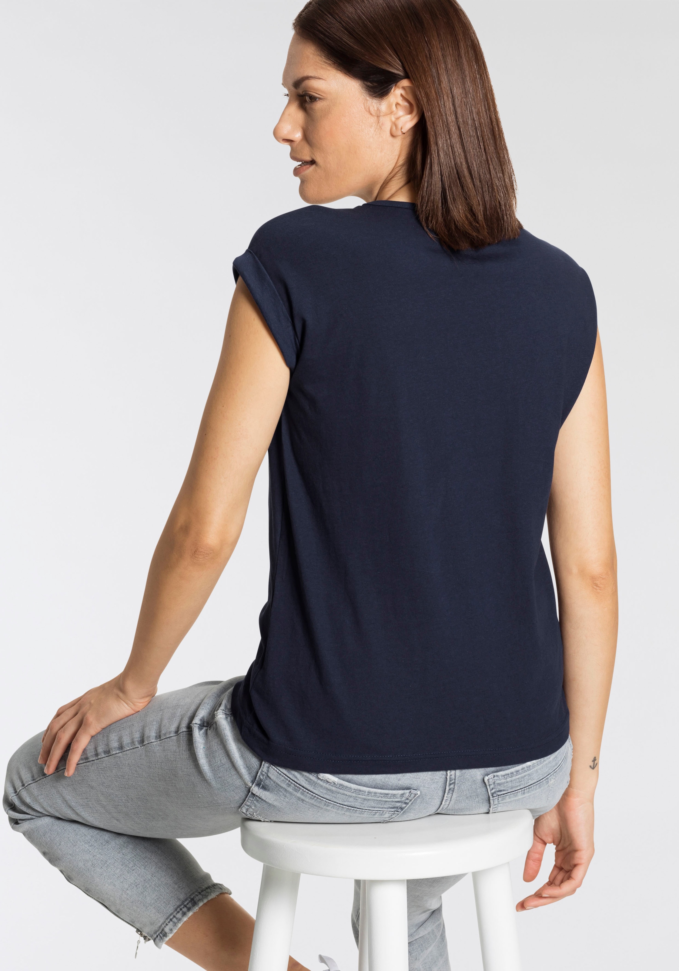 Boysen\'s T-Shirt, Ärmelaufschlag überschnittenen auf versandkostenfrei & Schultern mit kleinem